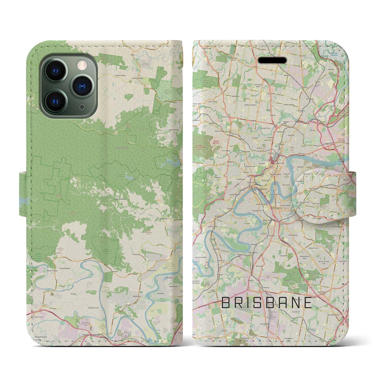 【ブリスベン(オーストラリア)】地図柄iPhoneケース(手帳タイプ)ナチュラル・iPhone 11 Pro 用