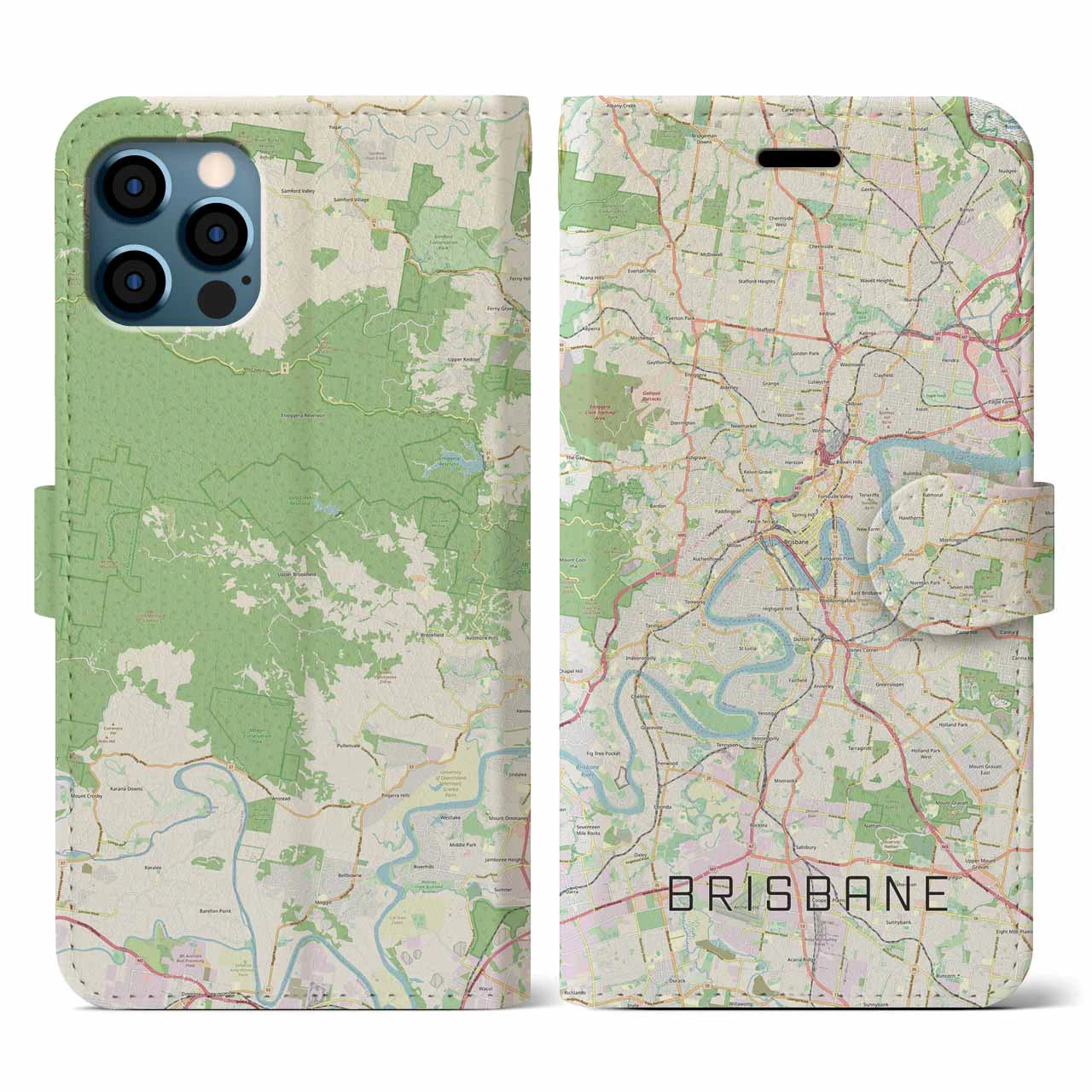 【ブリスベン(オーストラリア)】地図柄iPhoneケース(手帳タイプ)ナチュラル・iPhone 12 / 12 Pro 用
