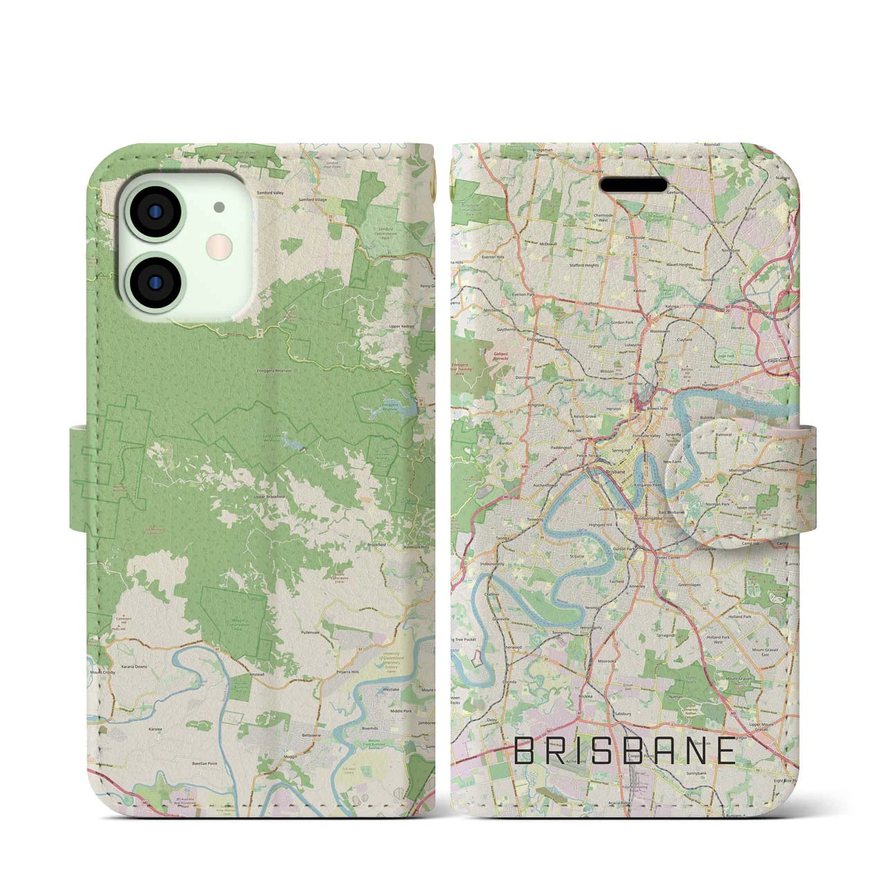 【ブリスベン(オーストラリア)】地図柄iPhoneケース(手帳タイプ)ナチュラル・iPhone 12 mini 用
