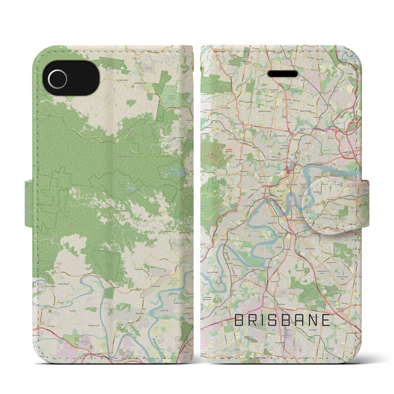 【ブリスベン(オーストラリア)】地図柄iPhoneケース(手帳タイプ)ナチュラル・iPhone SE(第3 / 第2世代) / 8 / 7 / 6s / 6 用