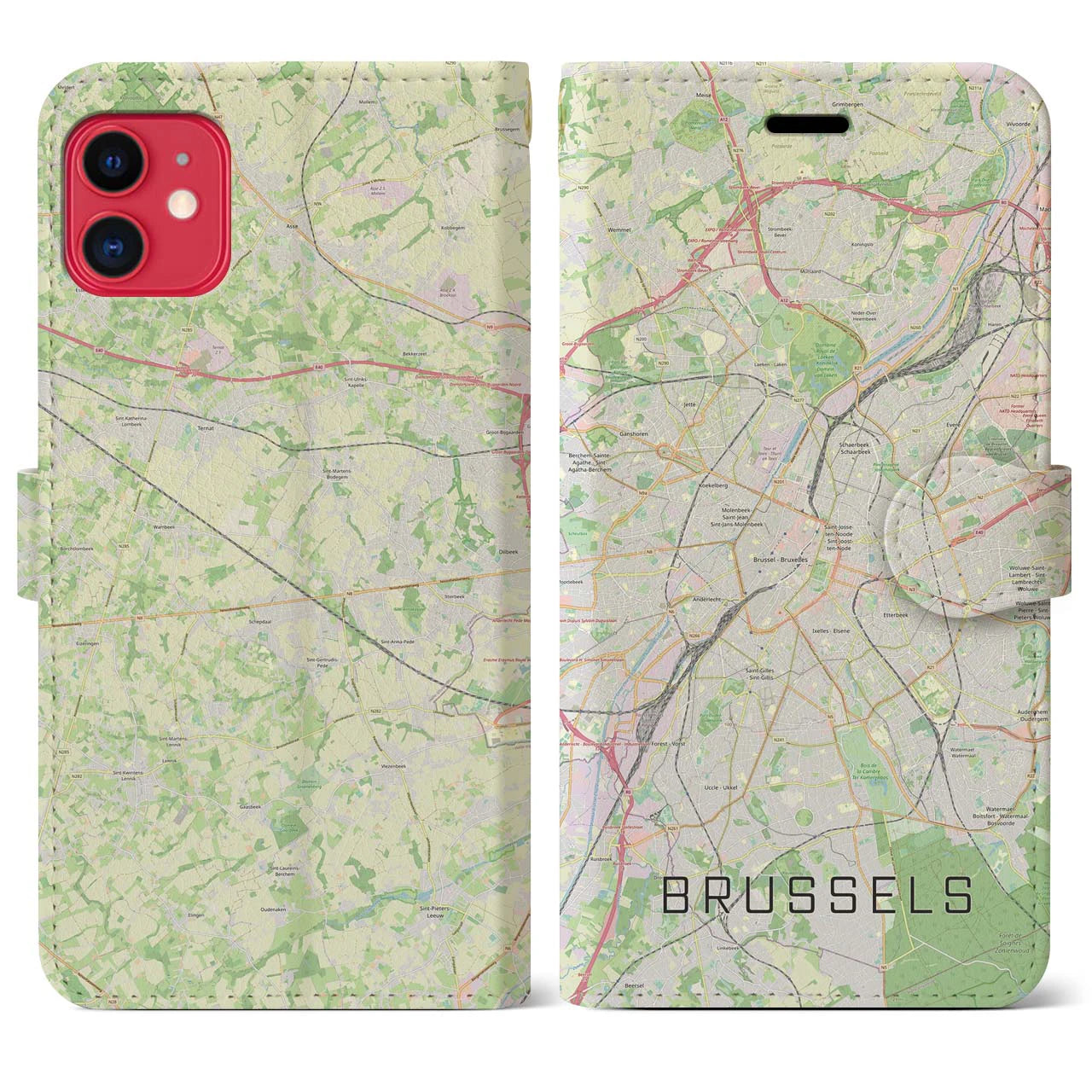 【ブリュッセル(ベルギー)】地図柄iPhoneケース(手帳タイプ)ナチュラル・iPhone 11 用