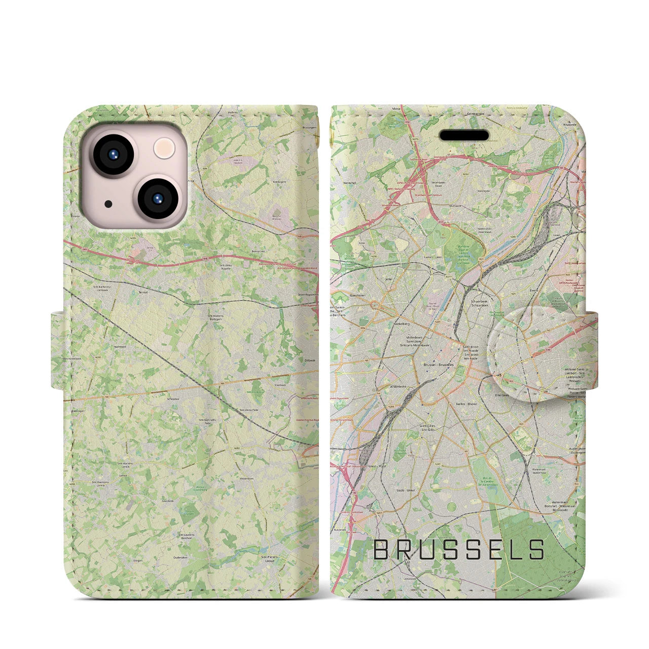 【ブリュッセル(ベルギー)】地図柄iPhoneケース(手帳タイプ)ナチュラル・iPhone 13 mini 用