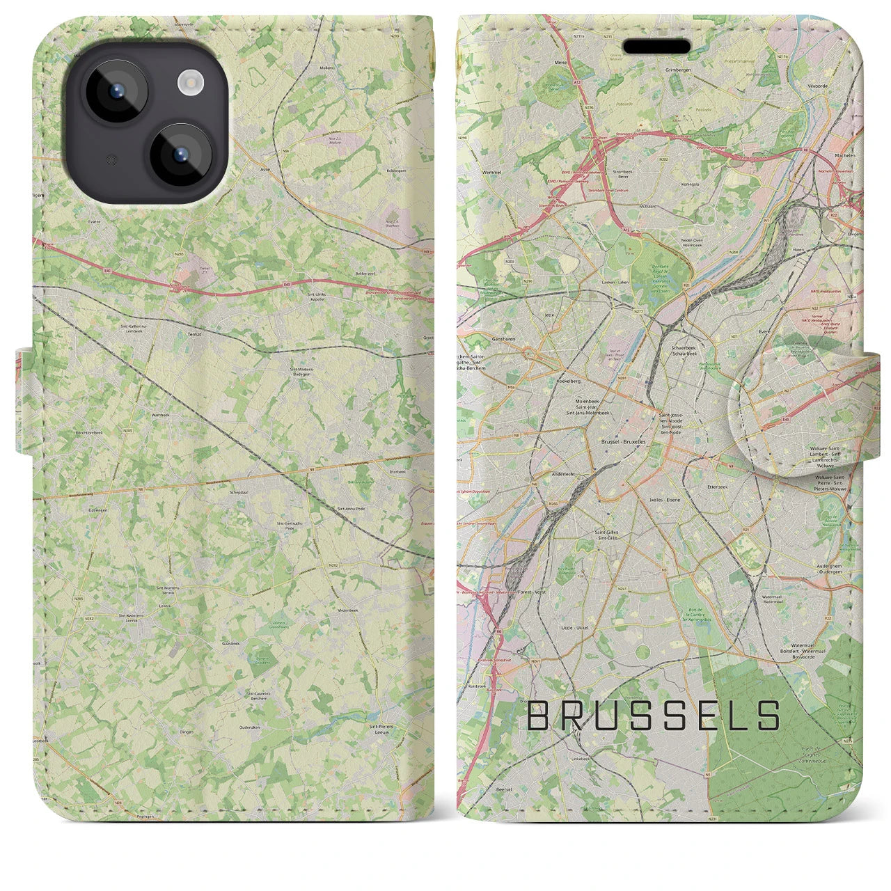 【ブリュッセル(ベルギー)】地図柄iPhoneケース(手帳タイプ)ナチュラル・iPhone 14 Plus 用