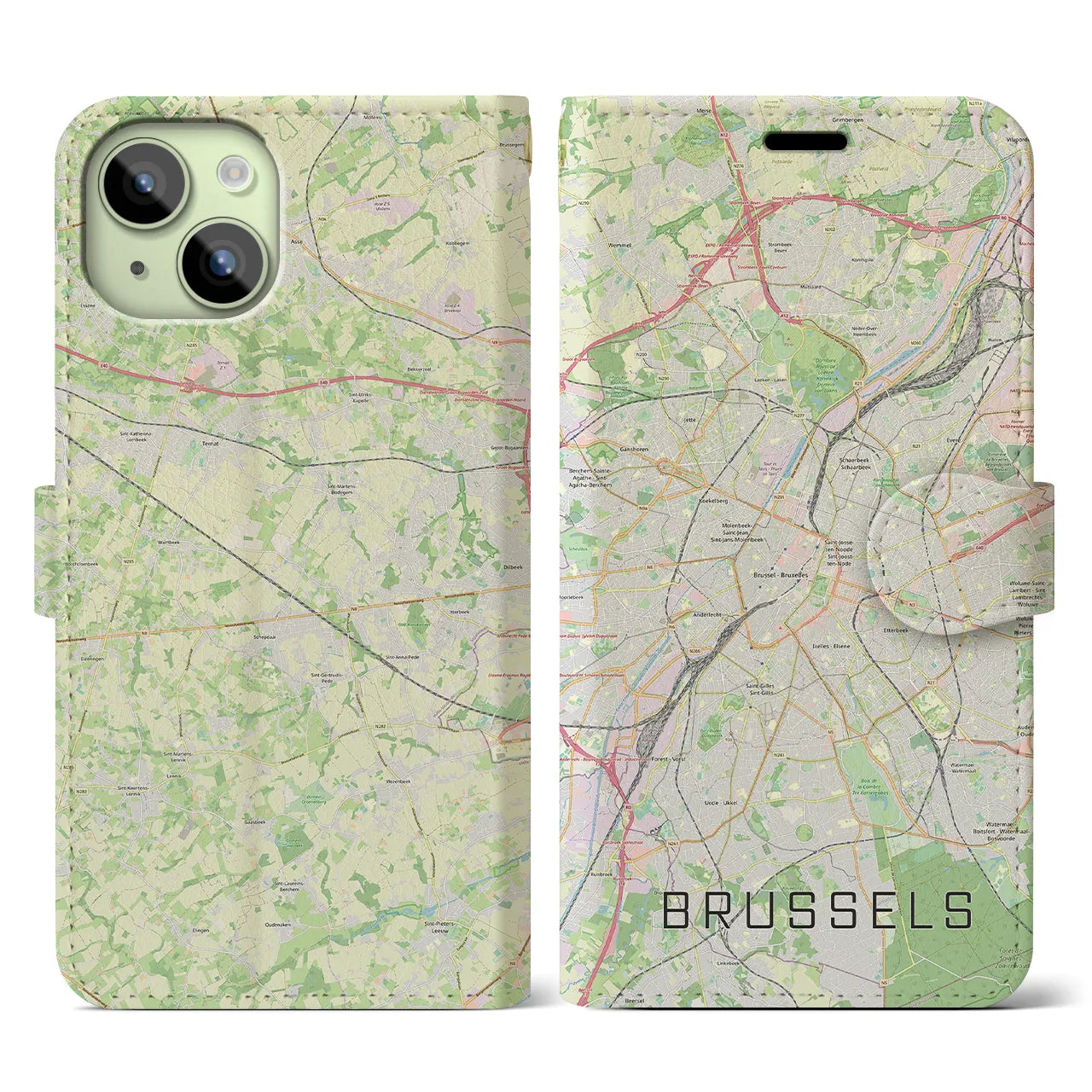 【ブリュッセル(ベルギー)】地図柄iPhoneケース(手帳タイプ)ナチュラル・iPhone 15 用