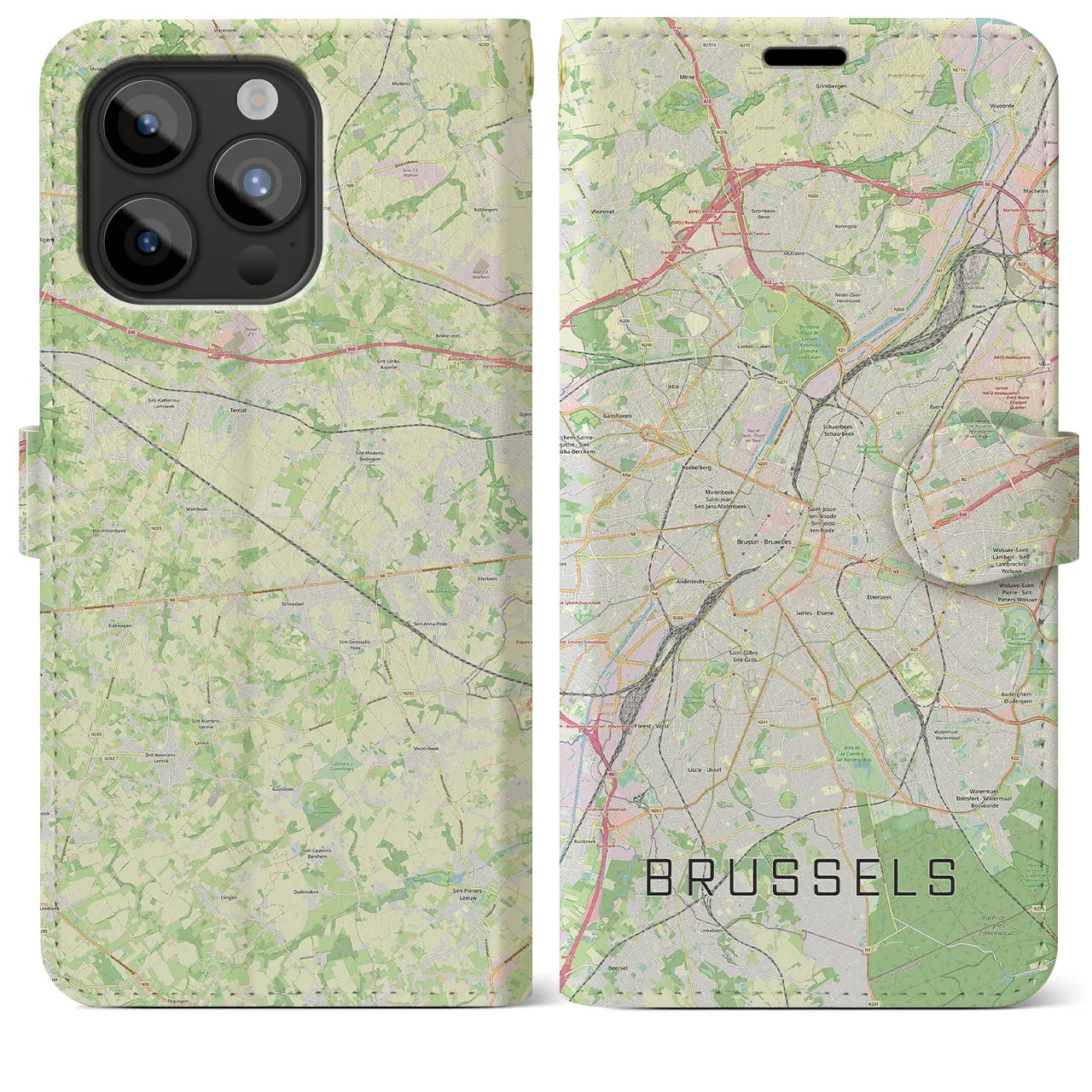 【ブリュッセル(ベルギー)】地図柄iPhoneケース(手帳タイプ)ナチュラル・iPhone 15 Pro Max 用