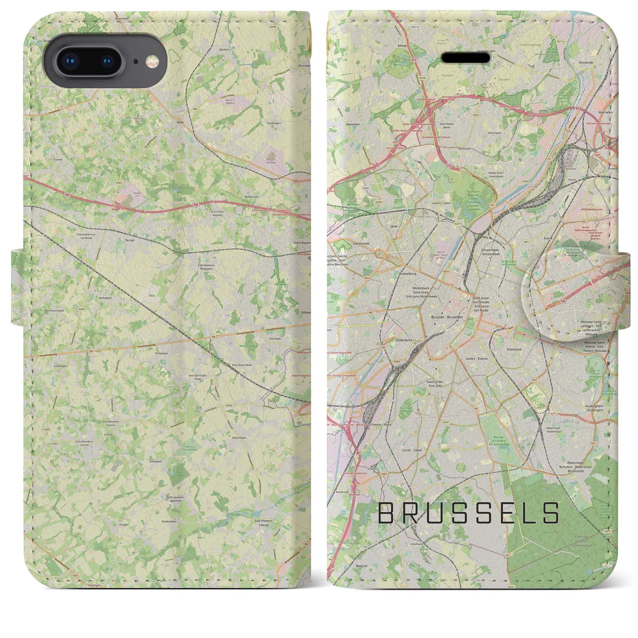 【ブリュッセル(ベルギー)】地図柄iPhoneケース(手帳タイプ)ナチュラル・iPhone 8Plus /7Plus / 6sPlus / 6Plus 用