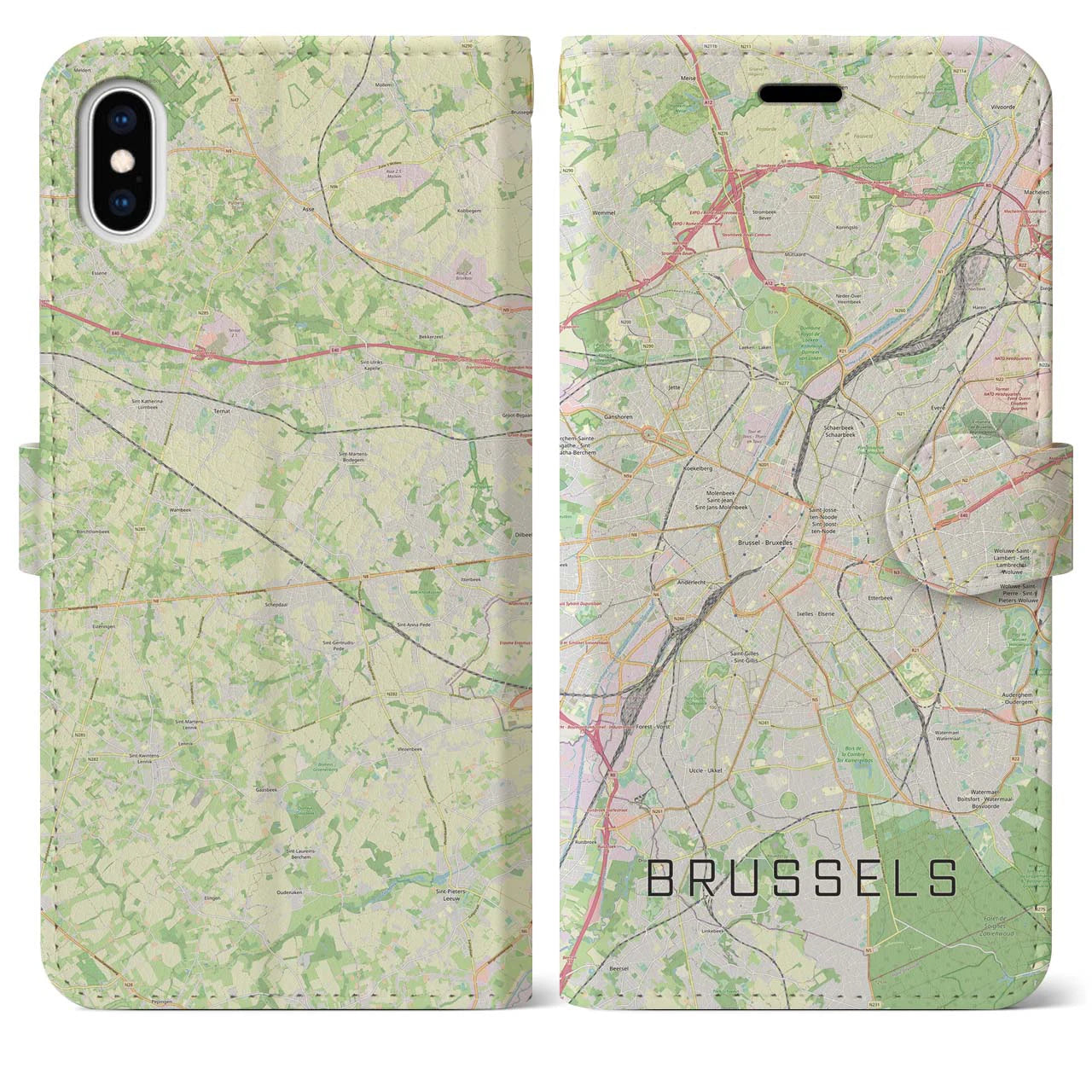 【ブリュッセル(ベルギー)】地図柄iPhoneケース(手帳タイプ)ナチュラル・iPhone XS Max 用