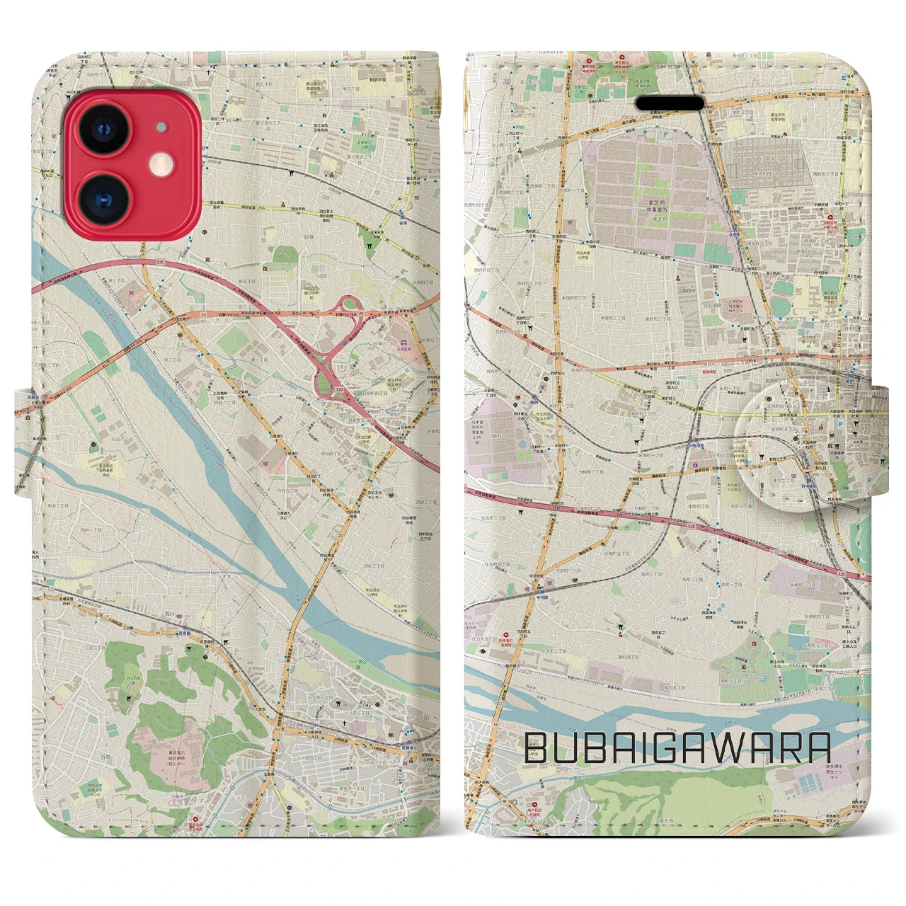 【分倍河原(東京都)】地図柄iPhoneケース(手帳タイプ)ナチュラル・iPhone 11 用