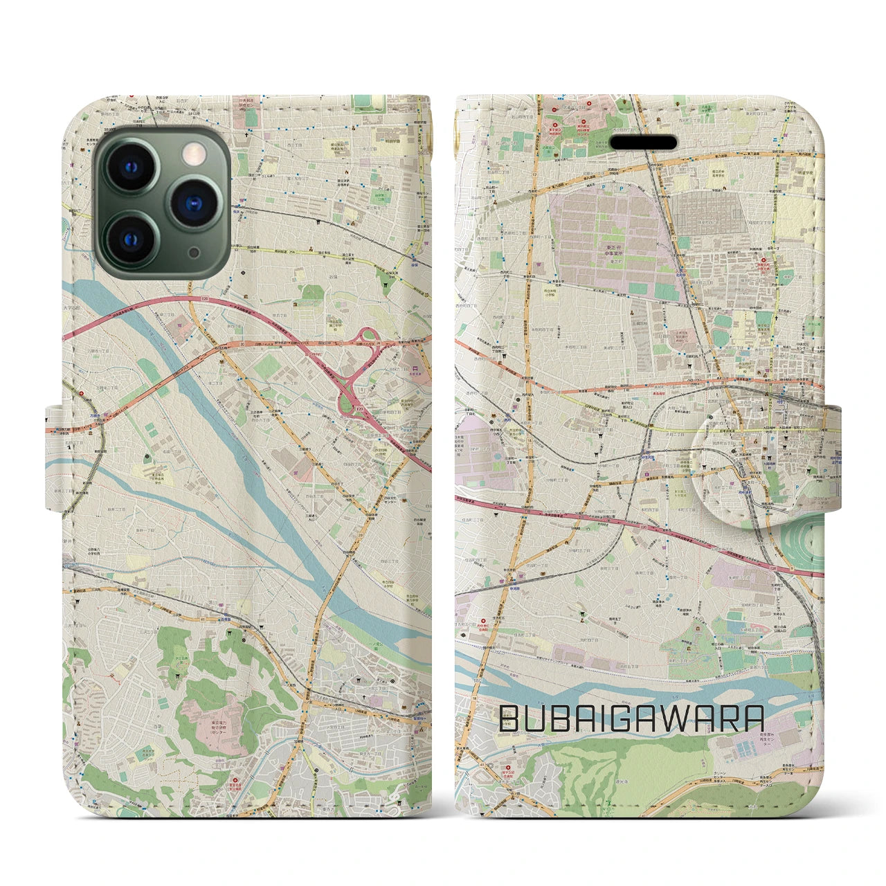 【分倍河原(東京都)】地図柄iPhoneケース(手帳タイプ)ナチュラル・iPhone 11 Pro 用