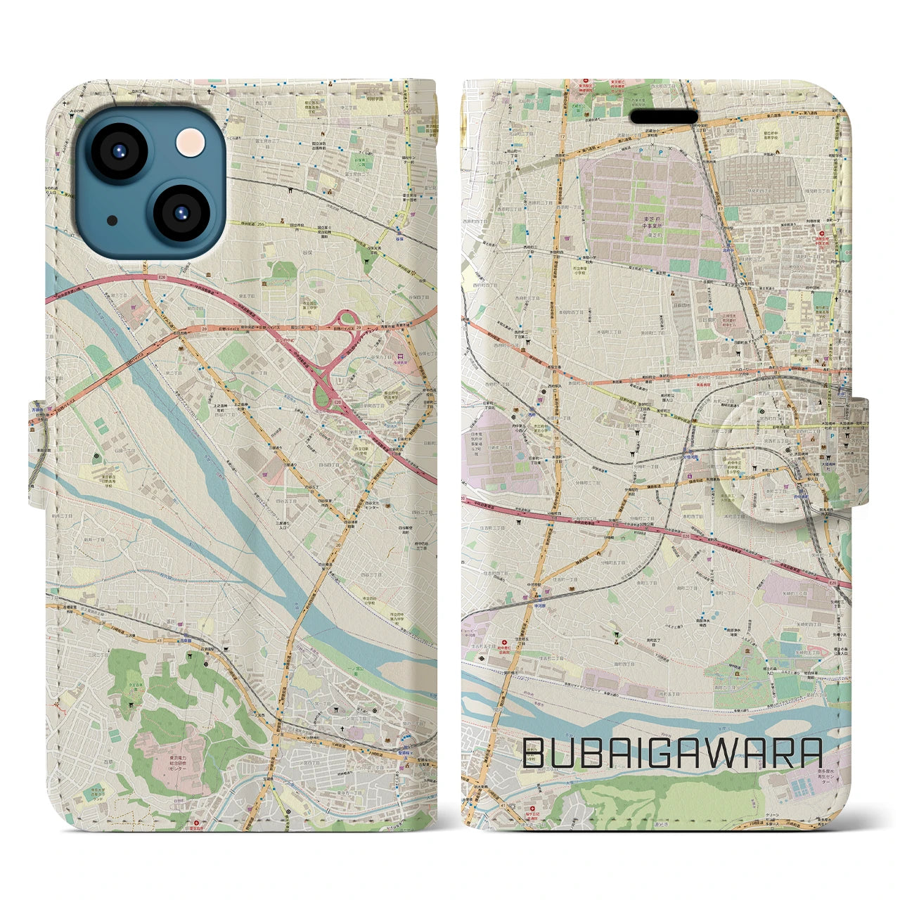 【分倍河原(東京都)】地図柄iPhoneケース(手帳タイプ)ナチュラル・iPhone 13 用