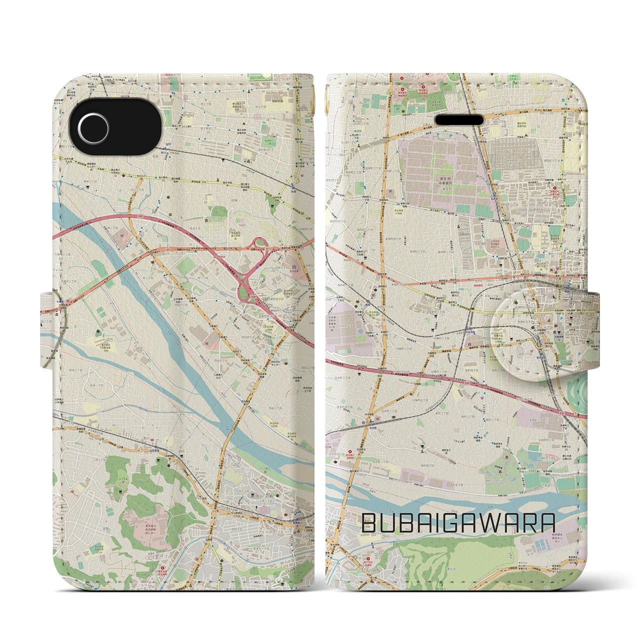 【分倍河原(東京都)】地図柄iPhoneケース(手帳タイプ)ナチュラル・iPhone SE(第3 / 第2世代) / 8 / 7 / 6s / 6 用