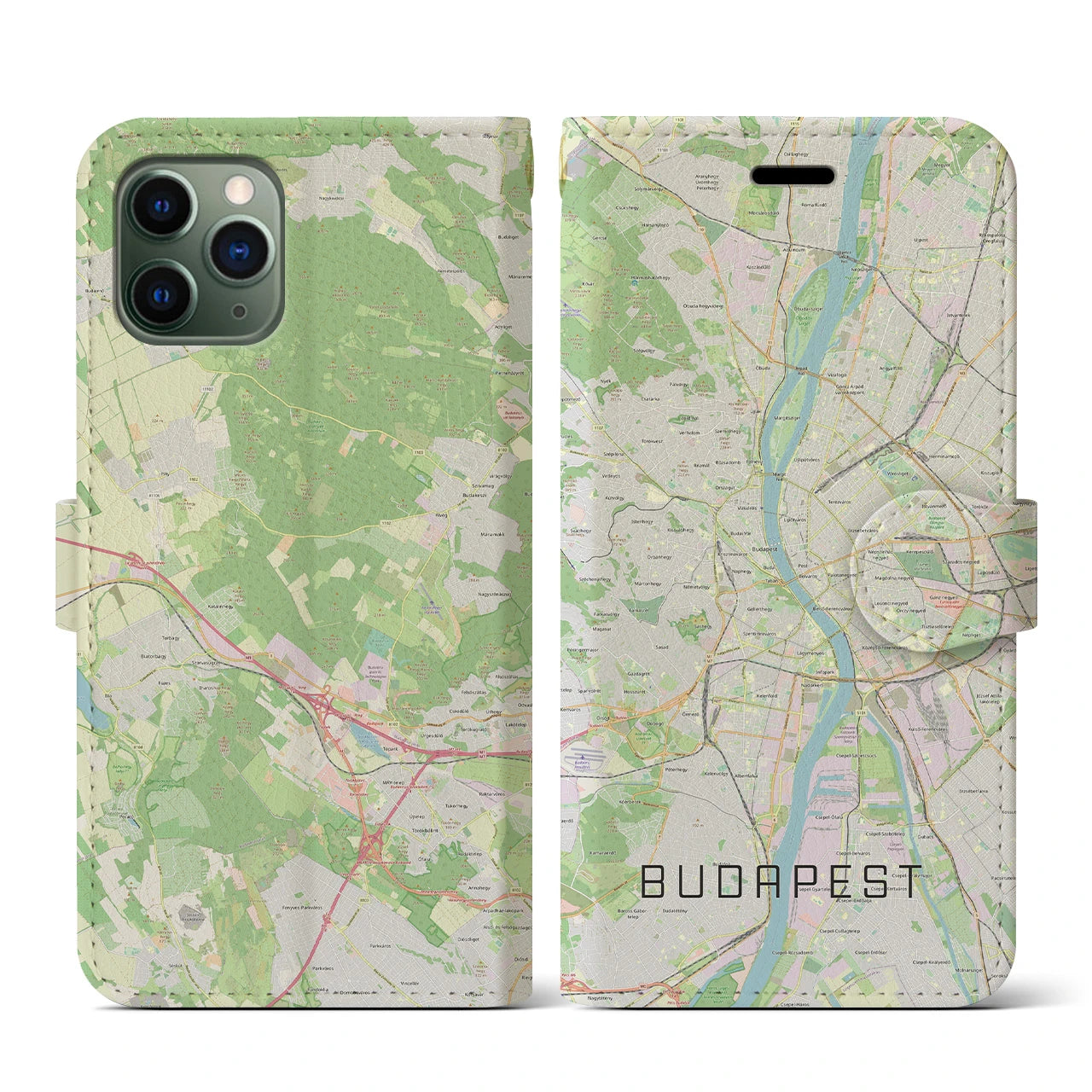 【ブダペスト(ハンガリー)】地図柄iPhoneケース(手帳タイプ)ナチュラル・iPhone 11 Pro 用