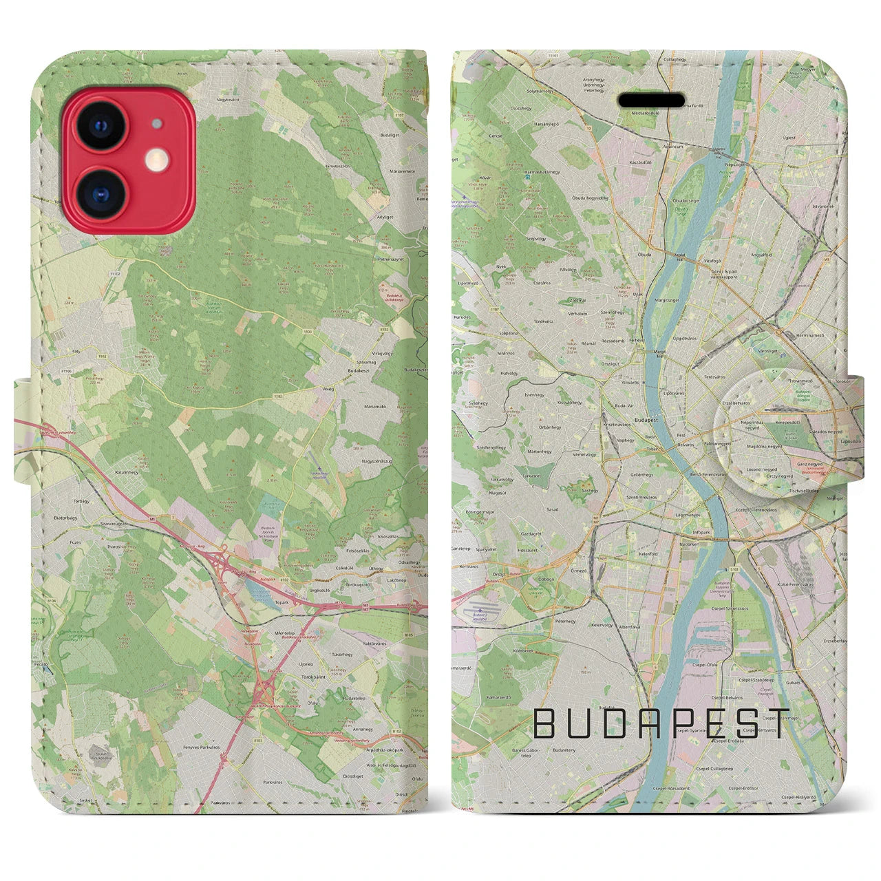 【ブダペスト(ハンガリー)】地図柄iPhoneケース(手帳タイプ)ナチュラル・iPhone 11 用