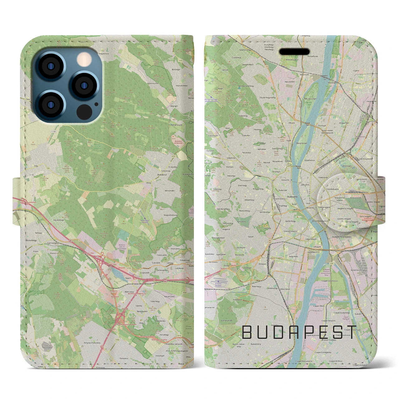 【ブダペスト(ハンガリー)】地図柄iPhoneケース(手帳タイプ)ナチュラル・iPhone 12 / 12 Pro 用