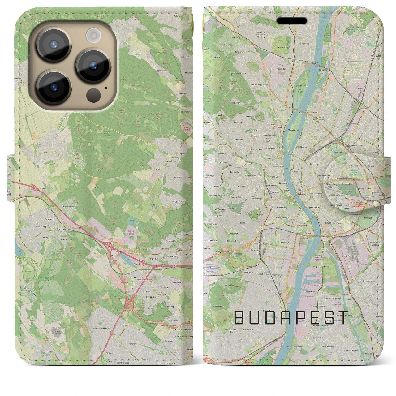 【ブダペスト(ハンガリー)】地図柄iPhoneケース(手帳タイプ)ナチュラル・iPhone 14 Pro Max 用