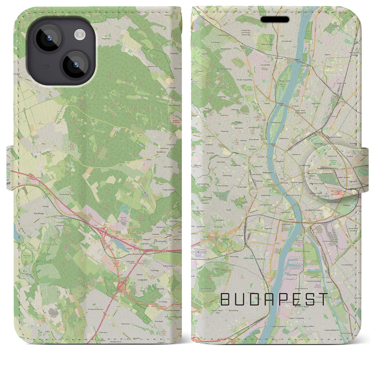 【ブダペスト(ハンガリー)】地図柄iPhoneケース(手帳タイプ)ナチュラル・iPhone 14 Plus 用