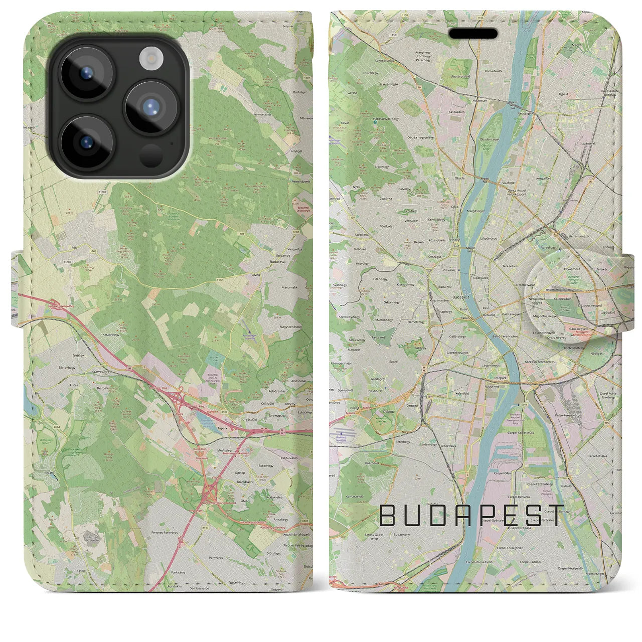 【ブダペスト(ハンガリー)】地図柄iPhoneケース(手帳タイプ)ナチュラル・iPhone 15 Pro Max 用