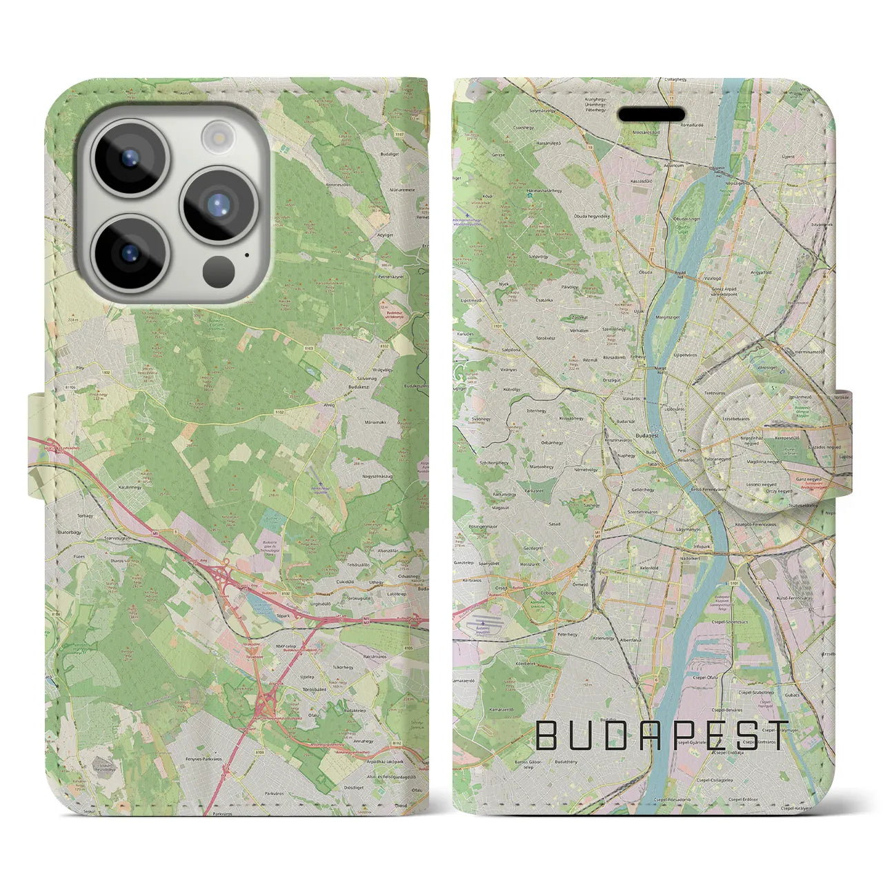 【ブダペスト(ハンガリー)】地図柄iPhoneケース(手帳タイプ)ナチュラル・iPhone 15 Pro 用