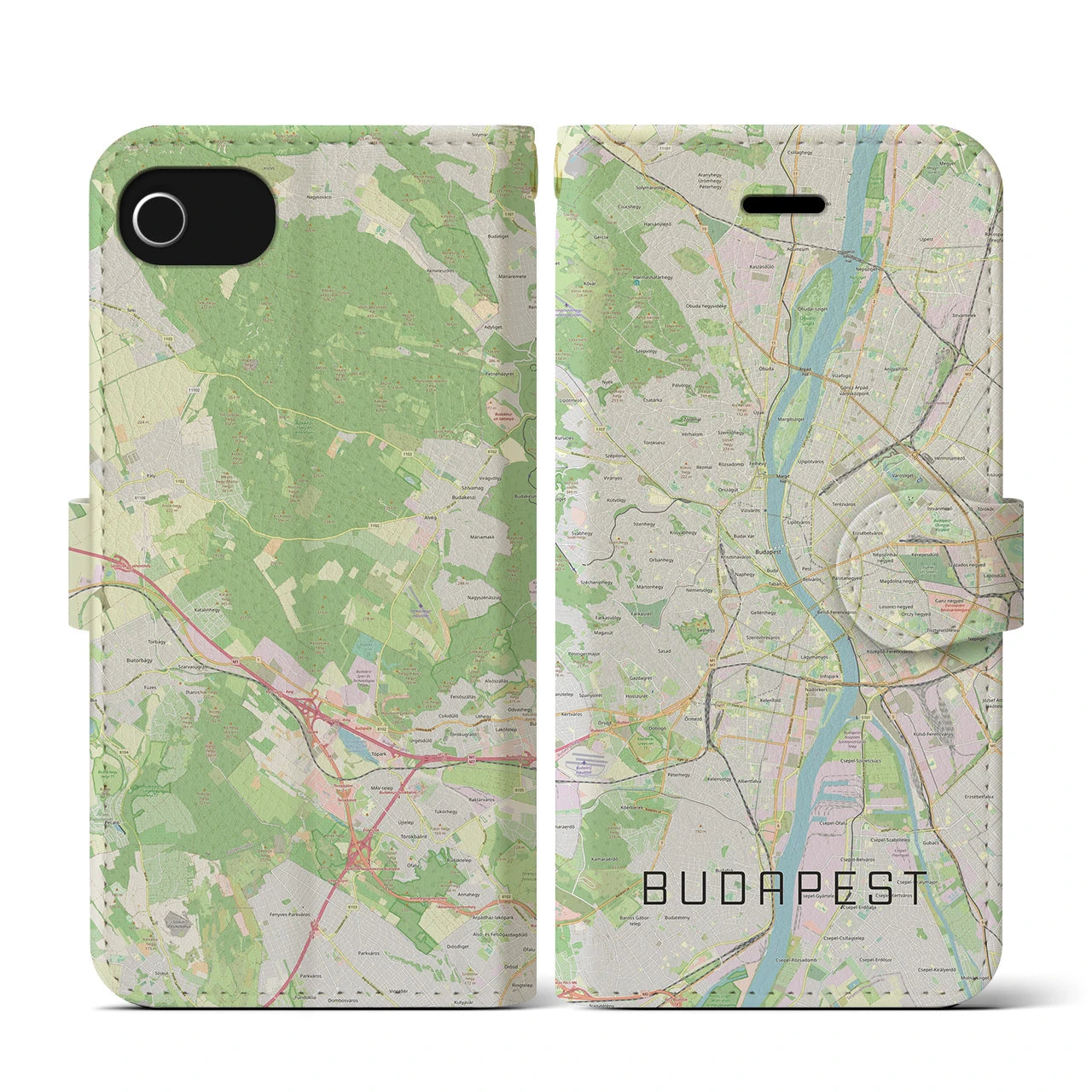 【ブダペスト(ハンガリー)】地図柄iPhoneケース(手帳タイプ)ナチュラル・iPhone SE(第3 / 第2世代) / 8 / 7 / 6s / 6 用