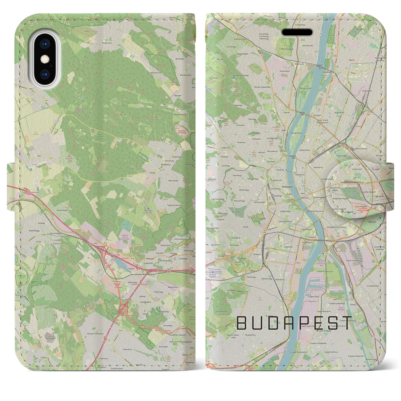 【ブダペスト(ハンガリー)】地図柄iPhoneケース(手帳タイプ)ナチュラル・iPhone XS Max 用
