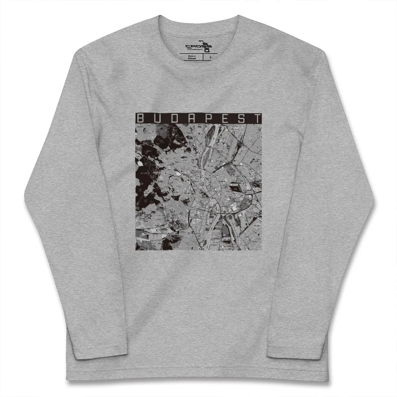 【ブダペスト(ハンガリー)】地図柄ロングスリーブTシャツ