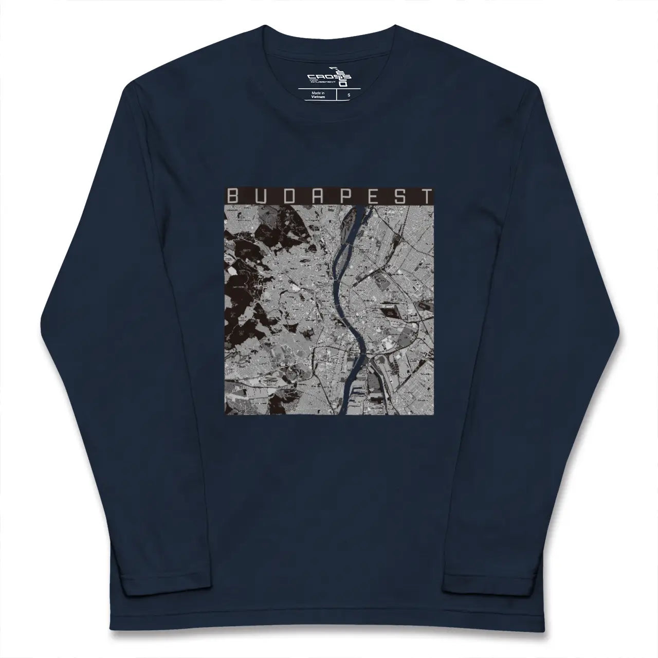 【ブダペスト(ハンガリー)】地図柄ロングスリーブTシャツ
