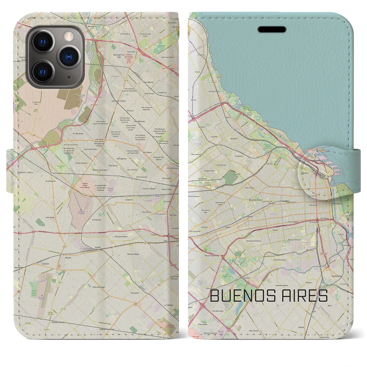 【ブエノスアイレス(アルゼンチン)】地図柄iPhoneケース(手帳タイプ)ナチュラル・iPhone 11 Pro Max 用