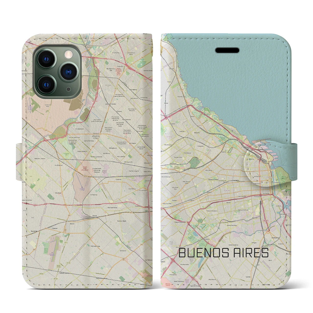 【ブエノスアイレス(アルゼンチン)】地図柄iPhoneケース(手帳タイプ)ナチュラル・iPhone 11 Pro 用