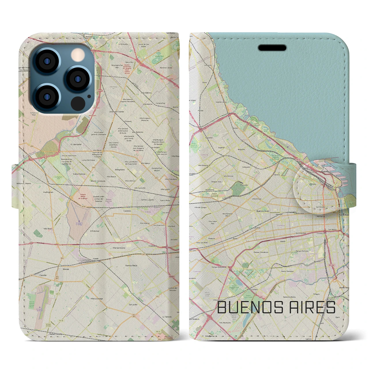 【ブエノスアイレス(アルゼンチン)】地図柄iPhoneケース(手帳タイプ)ナチュラル・iPhone 12 / 12 Pro 用
