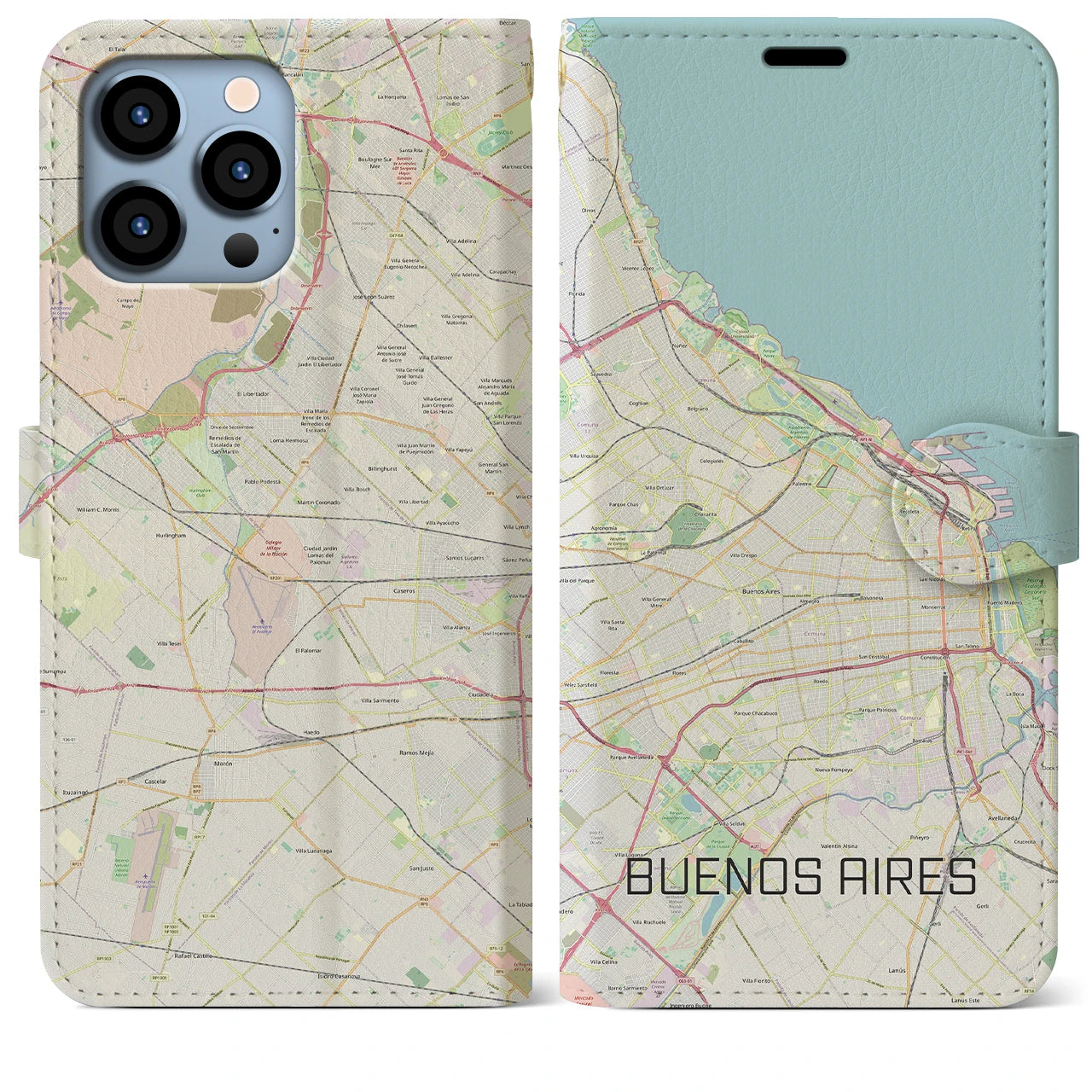 【ブエノスアイレス(アルゼンチン)】地図柄iPhoneケース(手帳タイプ)ナチュラル・iPhone 13 Pro Max 用