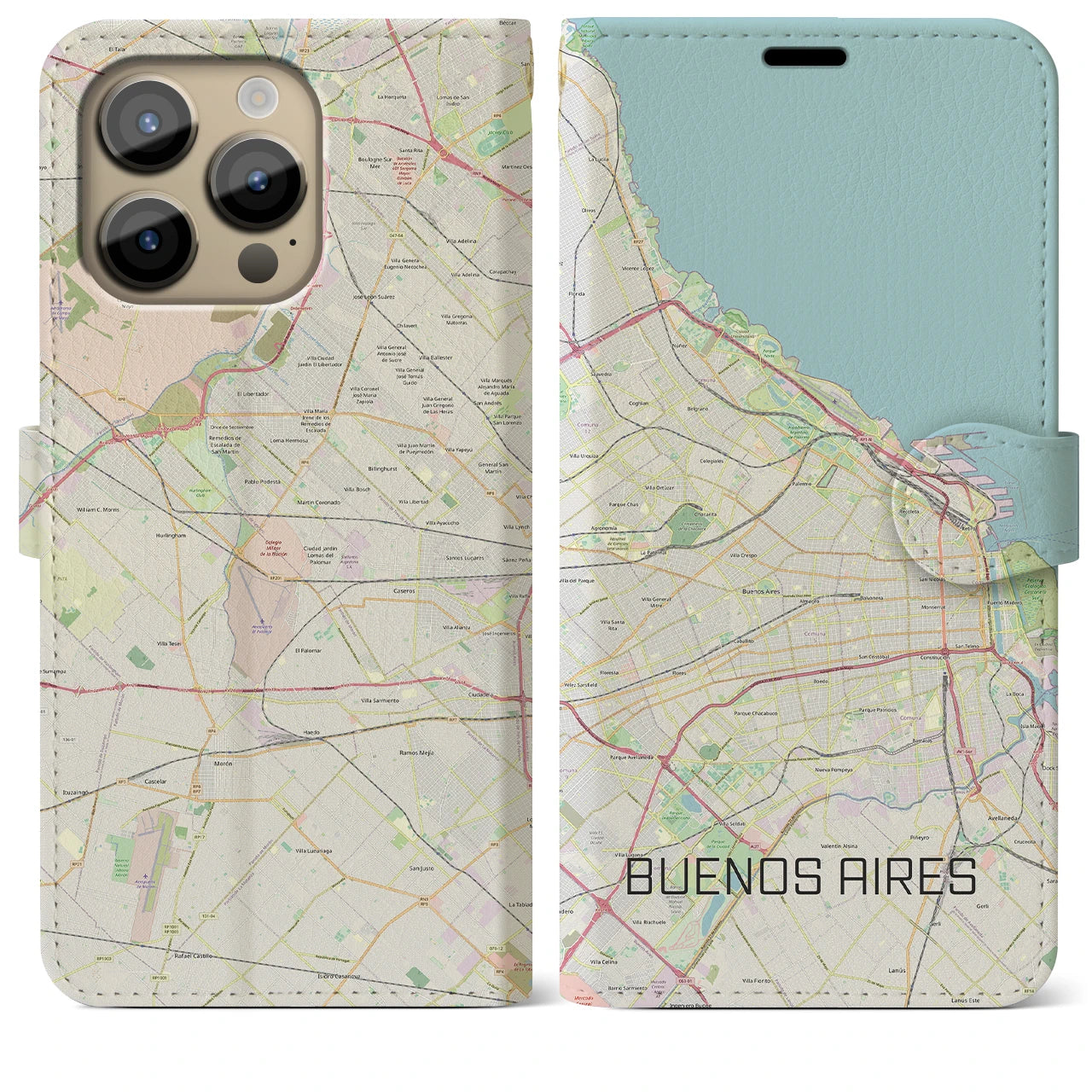 【ブエノスアイレス(アルゼンチン)】地図柄iPhoneケース(手帳タイプ)ナチュラル・iPhone 14 Pro Max 用