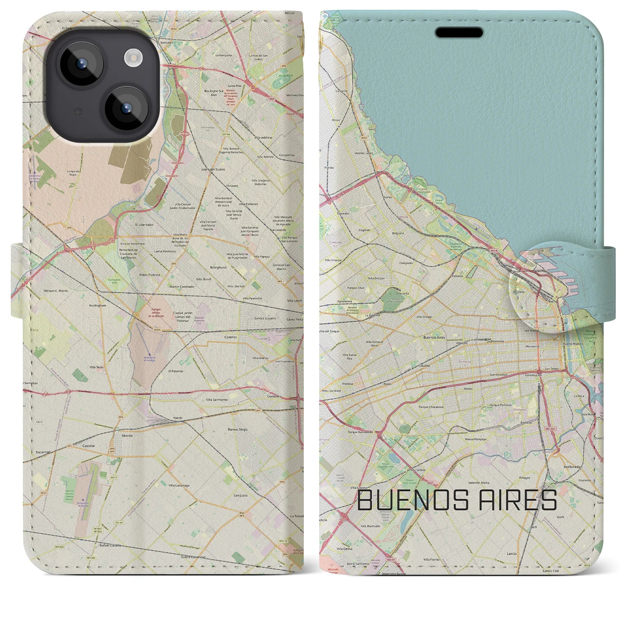 【ブエノスアイレス(アルゼンチン)】地図柄iPhoneケース(手帳タイプ)ナチュラル・iPhone 14 Plus 用