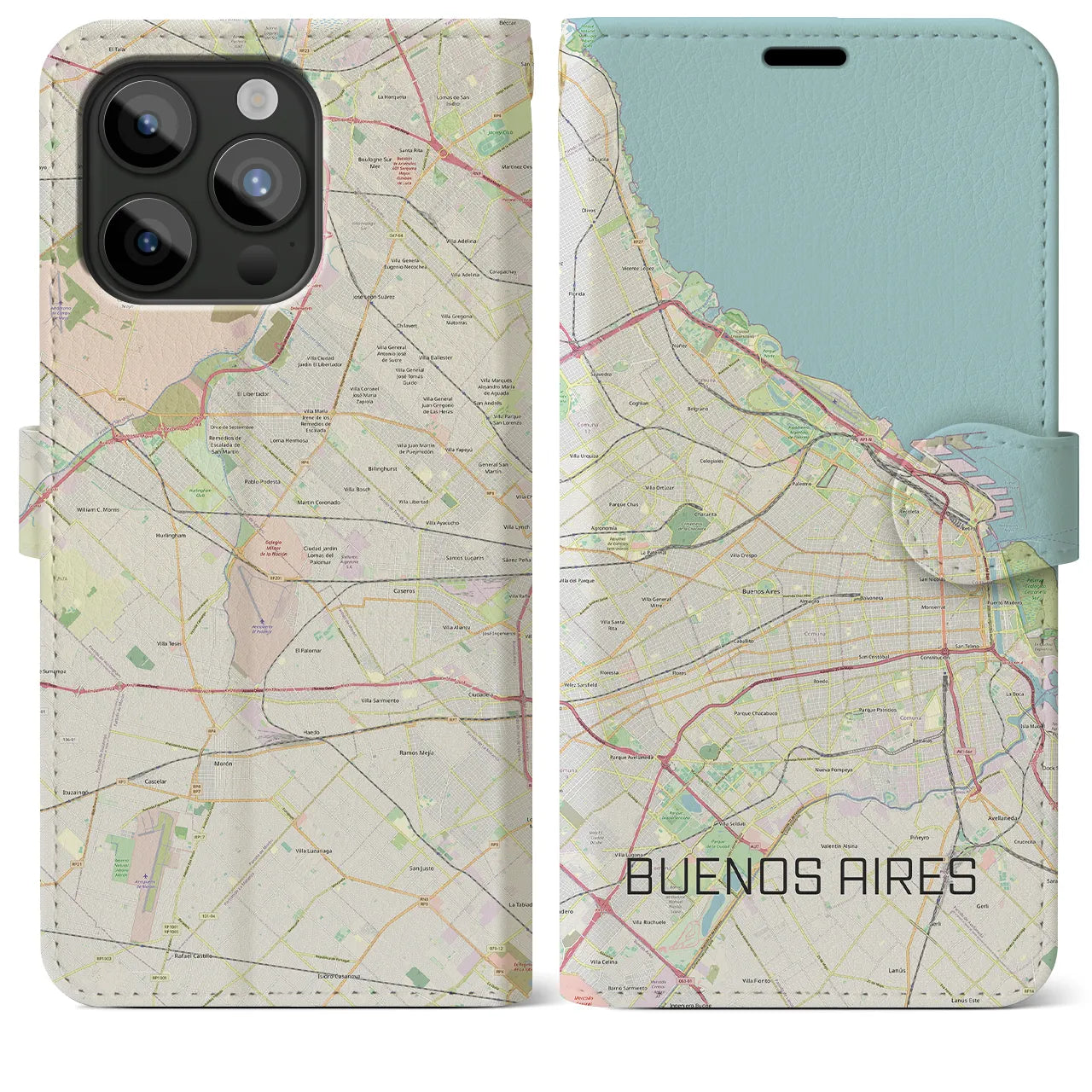 【ブエノスアイレス(アルゼンチン)】地図柄iPhoneケース(手帳タイプ)ナチュラル・iPhone 15 Pro Max 用