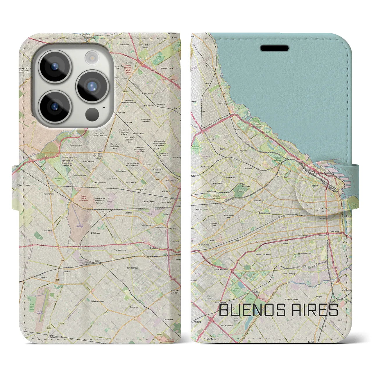 【ブエノスアイレス(アルゼンチン)】地図柄iPhoneケース(手帳タイプ)ナチュラル・iPhone 15 Pro 用