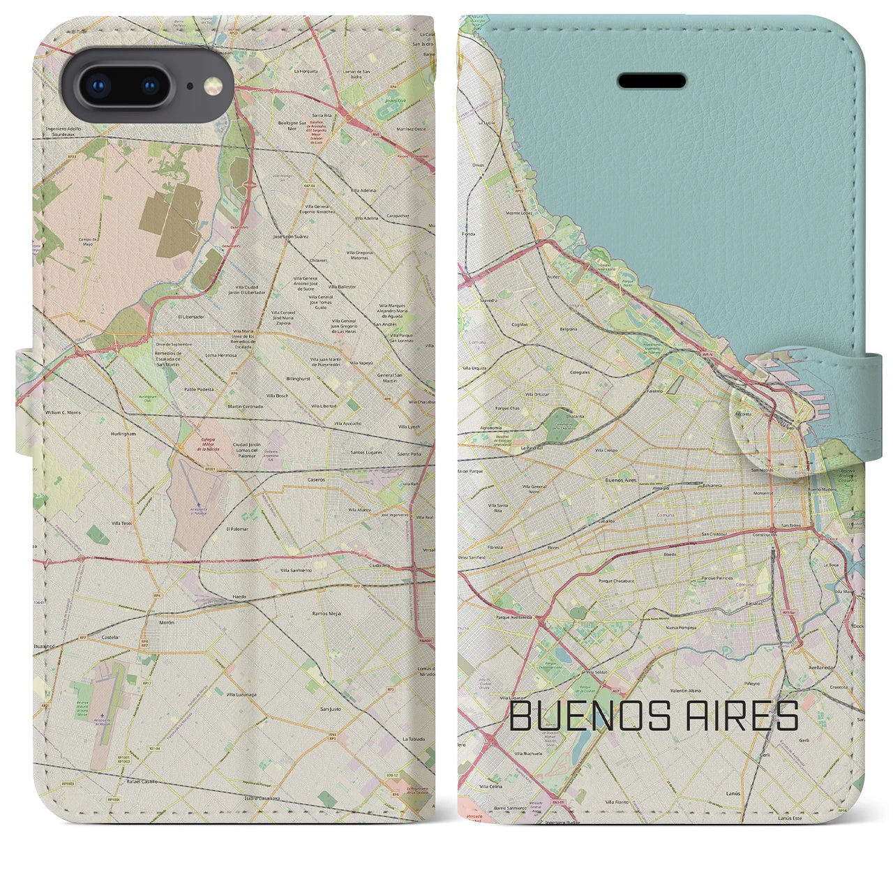 【ブエノスアイレス(アルゼンチン)】地図柄iPhoneケース(手帳タイプ)ナチュラル・iPhone 8Plus /7Plus / 6sPlus / 6Plus 用