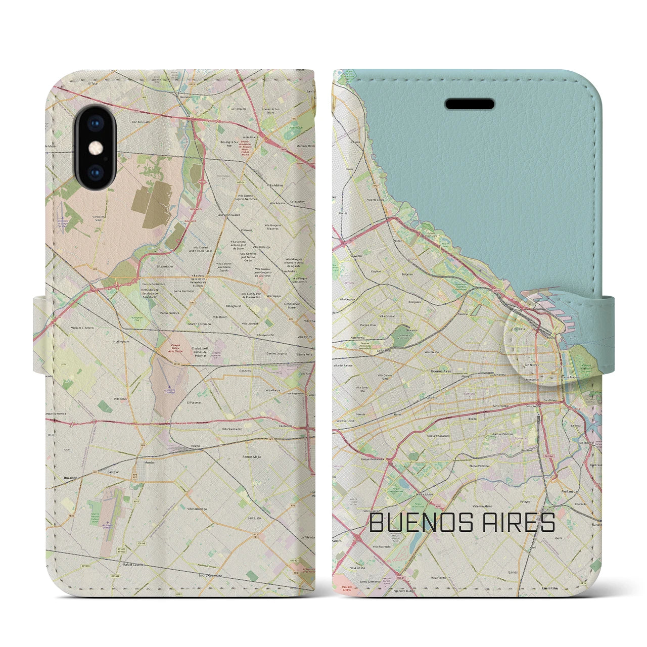 【ブエノスアイレス(アルゼンチン)】地図柄iPhoneケース(手帳タイプ)ナチュラル・iPhone XS / X 用