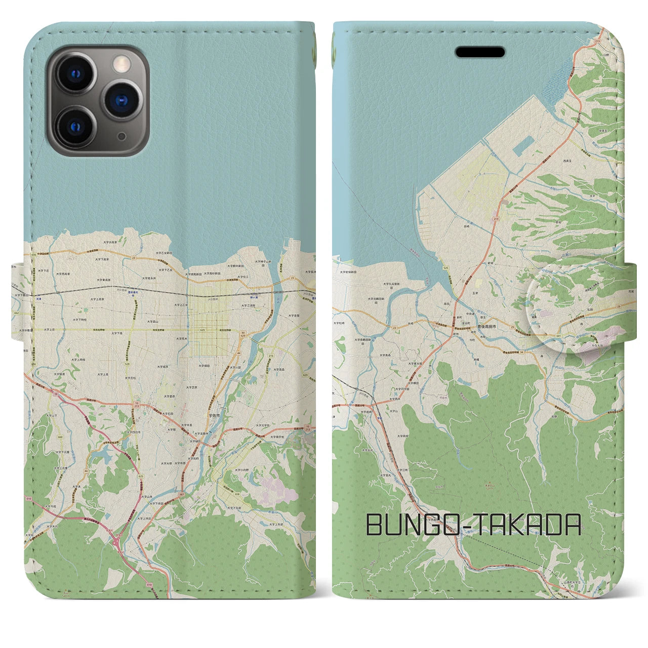 【豊後高田(大分県)】地図柄iPhoneケース(手帳タイプ)ナチュラル・iPhone 11 Pro Max 用