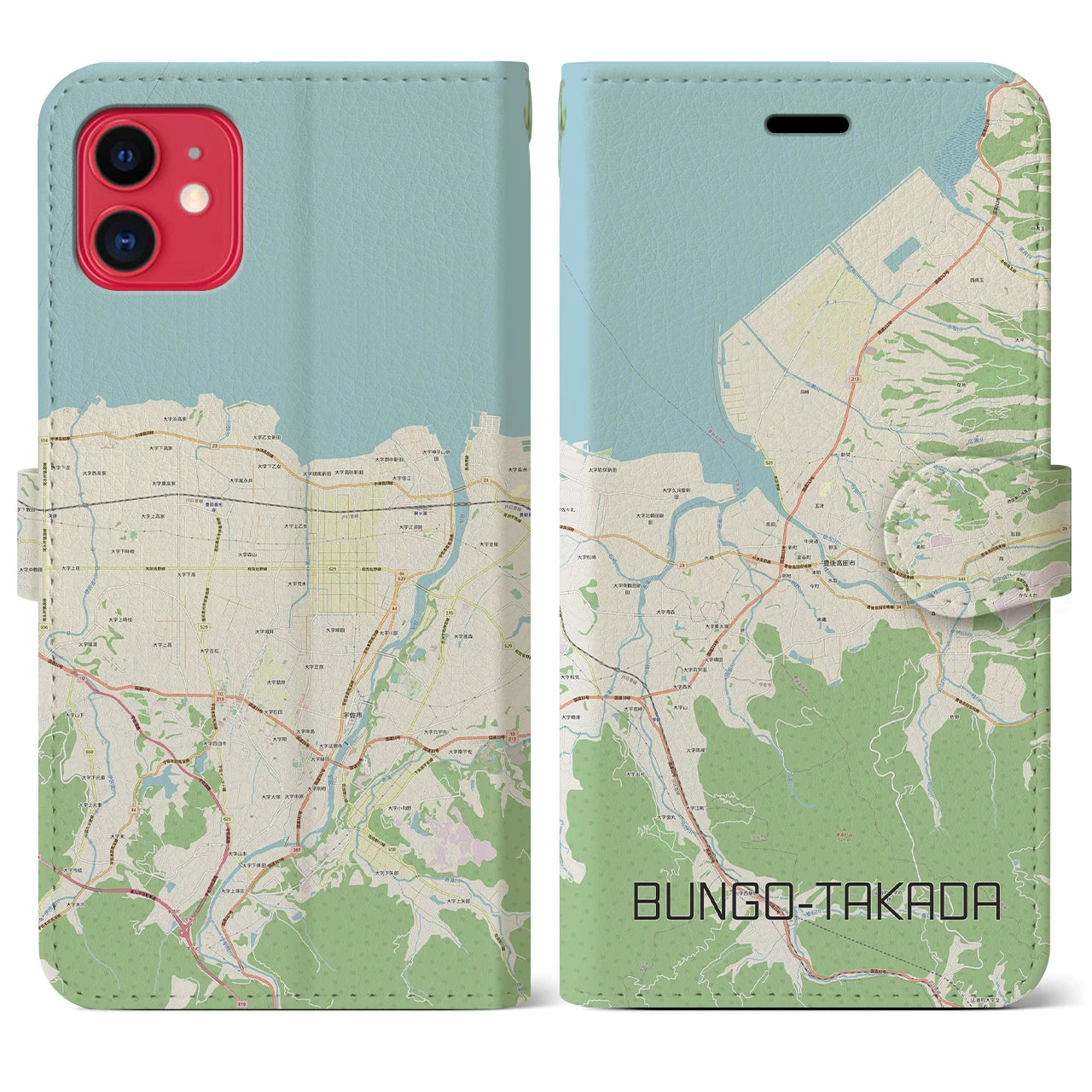 【豊後高田(大分県)】地図柄iPhoneケース(手帳タイプ)ナチュラル・iPhone 11 用