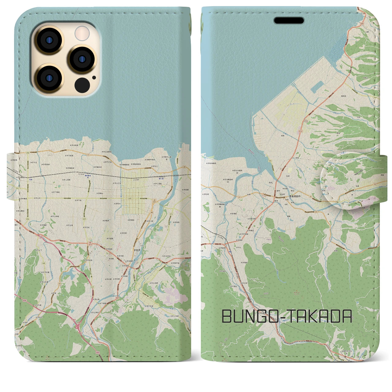 【豊後高田(大分県)】地図柄iPhoneケース(手帳タイプ)ナチュラル・iPhone 12 Pro Max 用