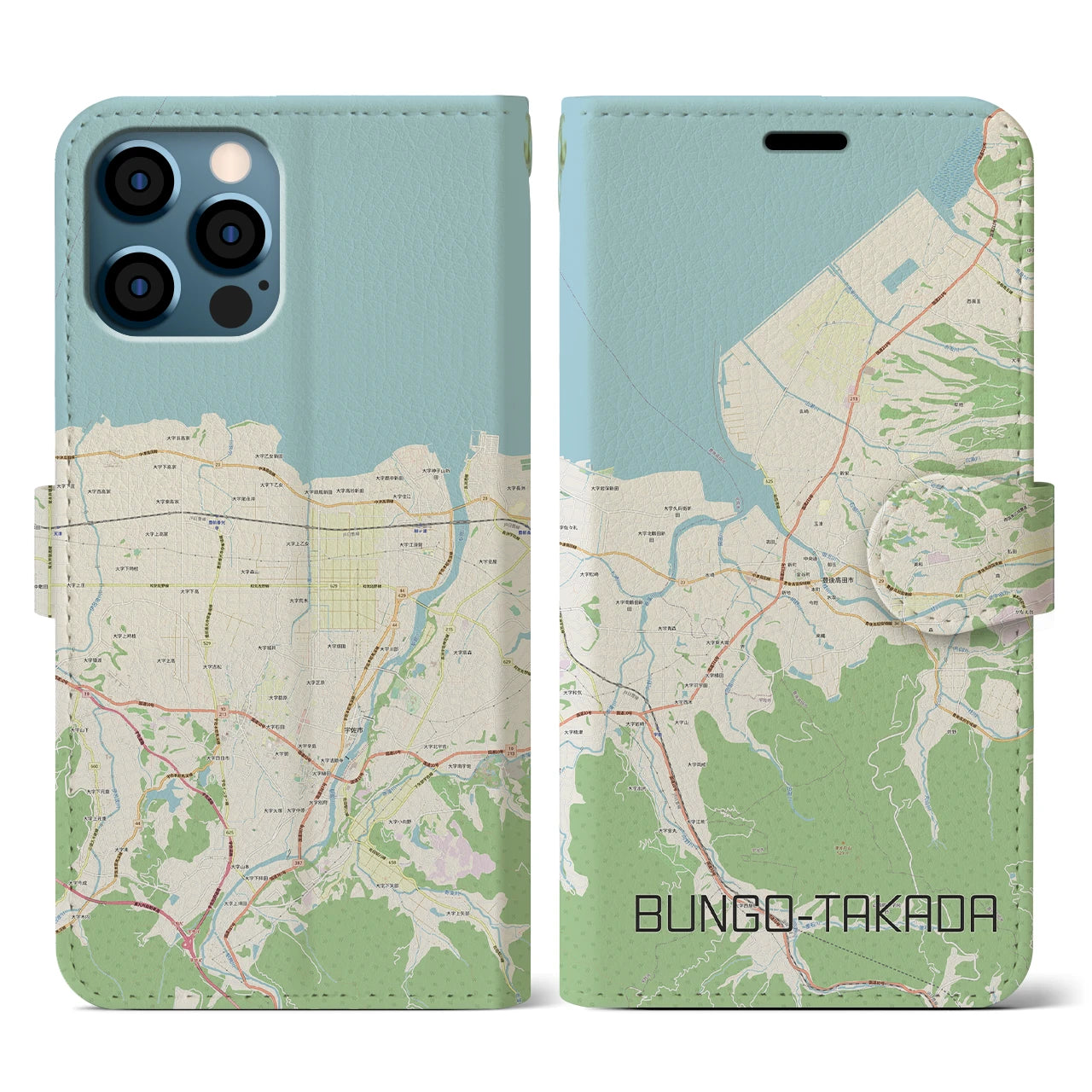 【豊後高田(大分県)】地図柄iPhoneケース(手帳タイプ)ナチュラル・iPhone 12 / 12 Pro 用