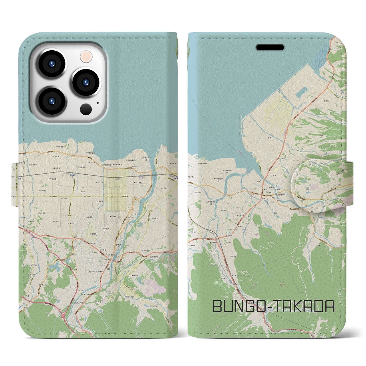 【豊後高田(大分県)】地図柄iPhoneケース(手帳タイプ)ナチュラル・iPhone 13 Pro 用