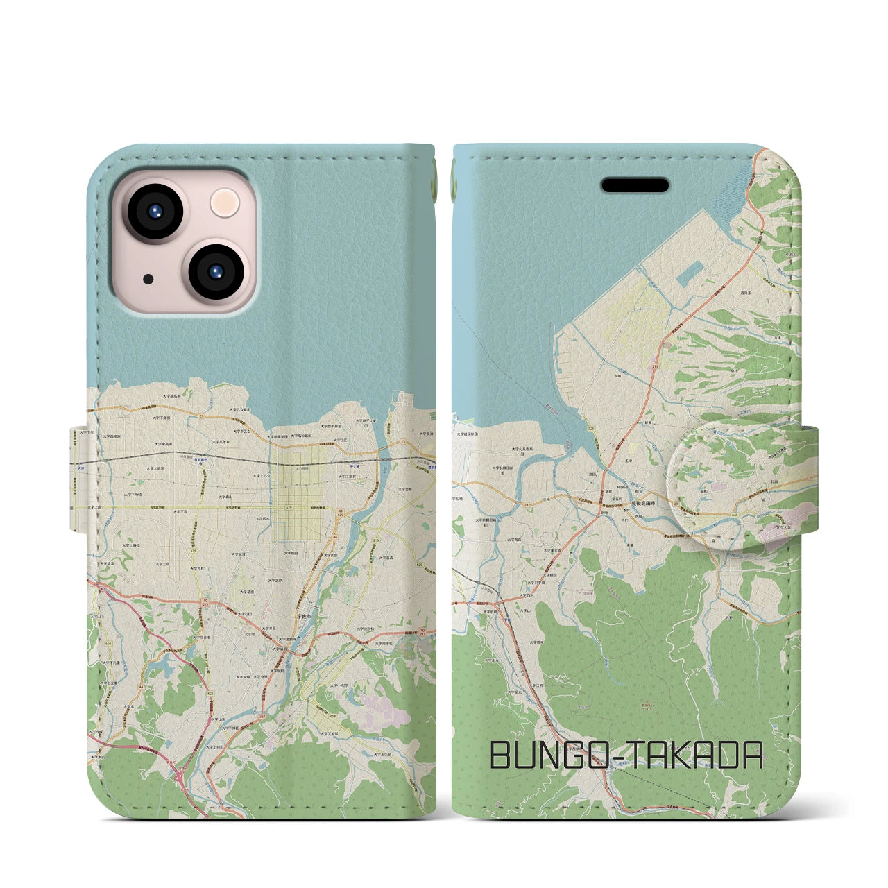 【豊後高田(大分県)】地図柄iPhoneケース(手帳タイプ)ナチュラル・iPhone 13 mini 用