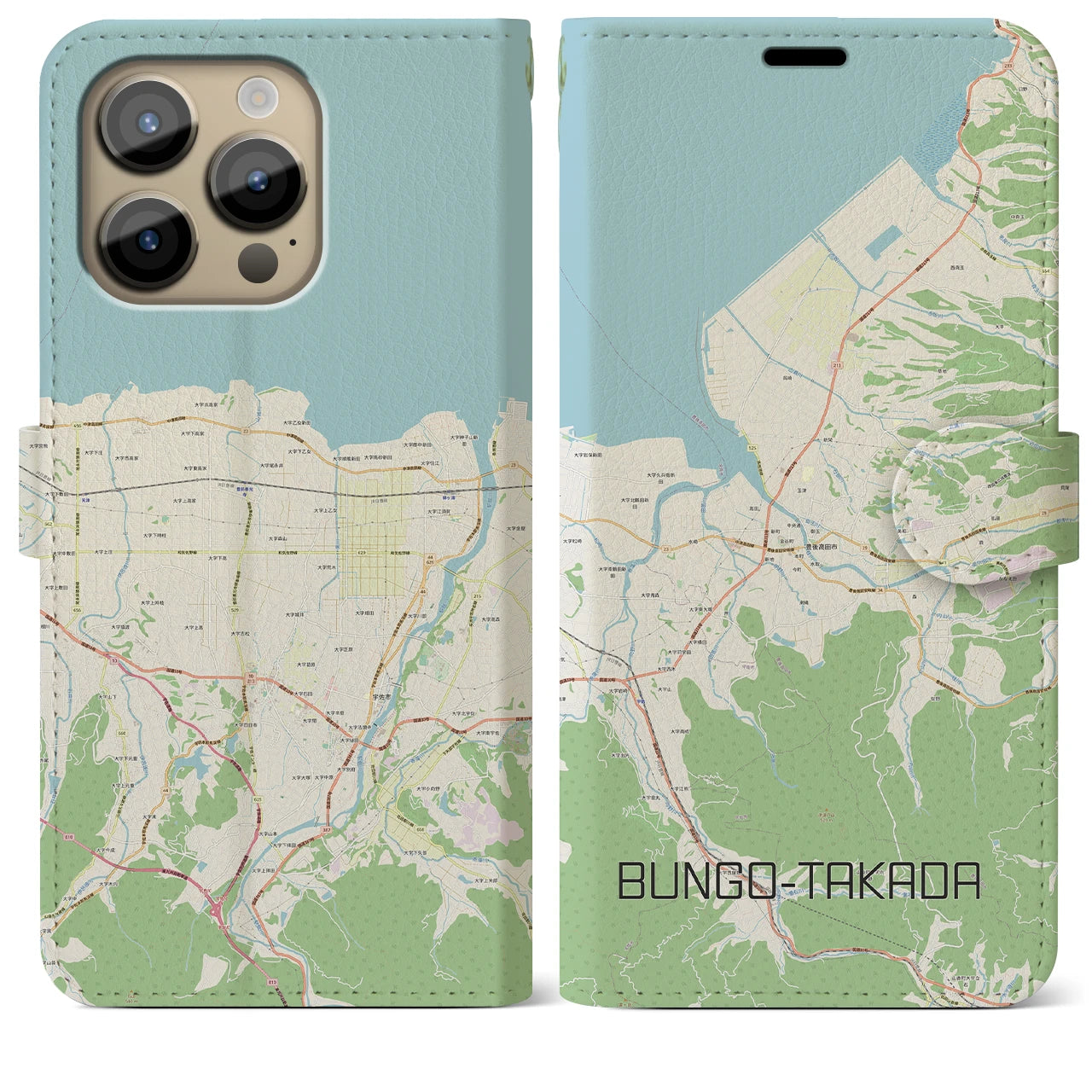 【豊後高田(大分県)】地図柄iPhoneケース(手帳タイプ)ナチュラル・iPhone 14 Pro Max 用