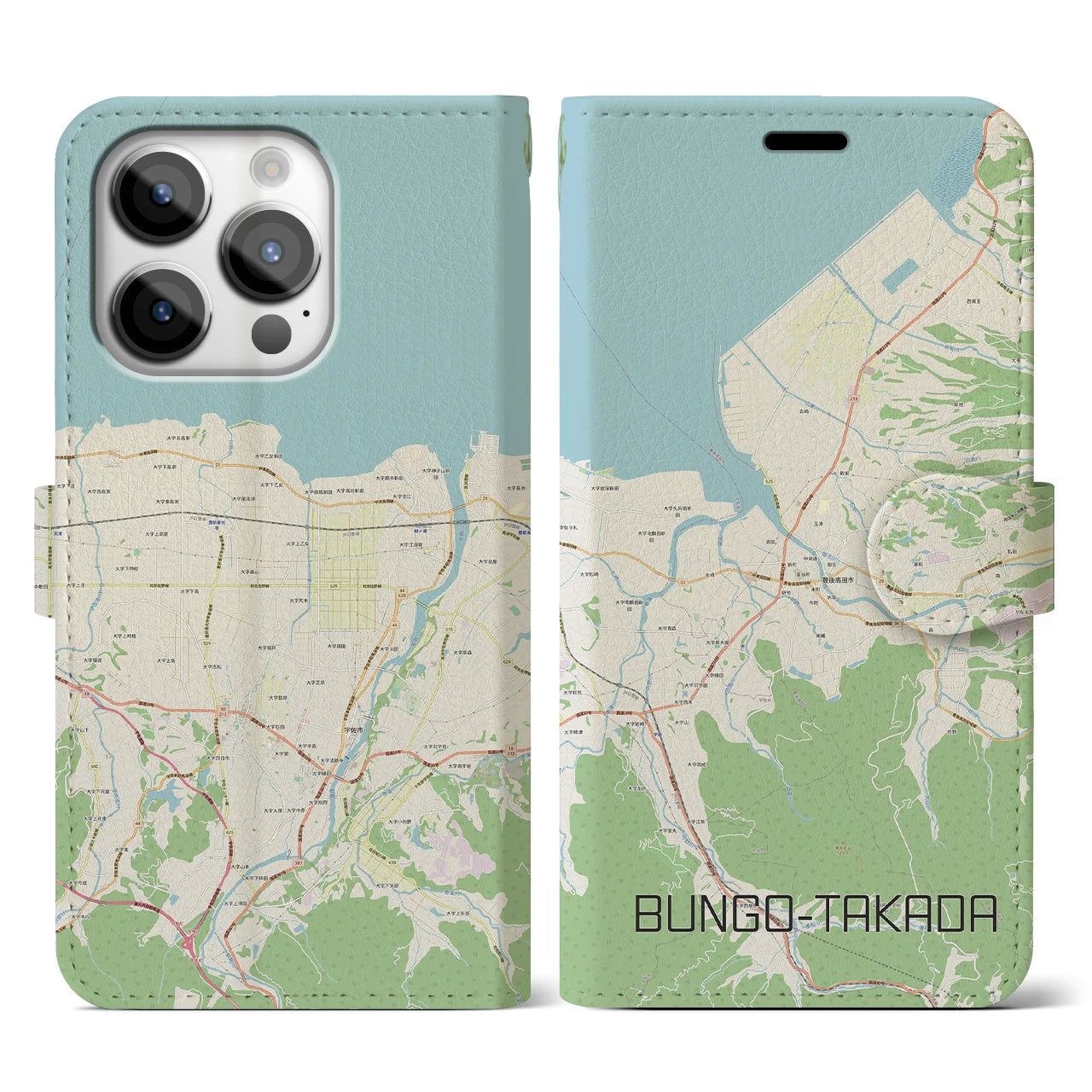 【豊後高田(大分県)】地図柄iPhoneケース(手帳タイプ)ナチュラル・iPhone 14 Pro 用