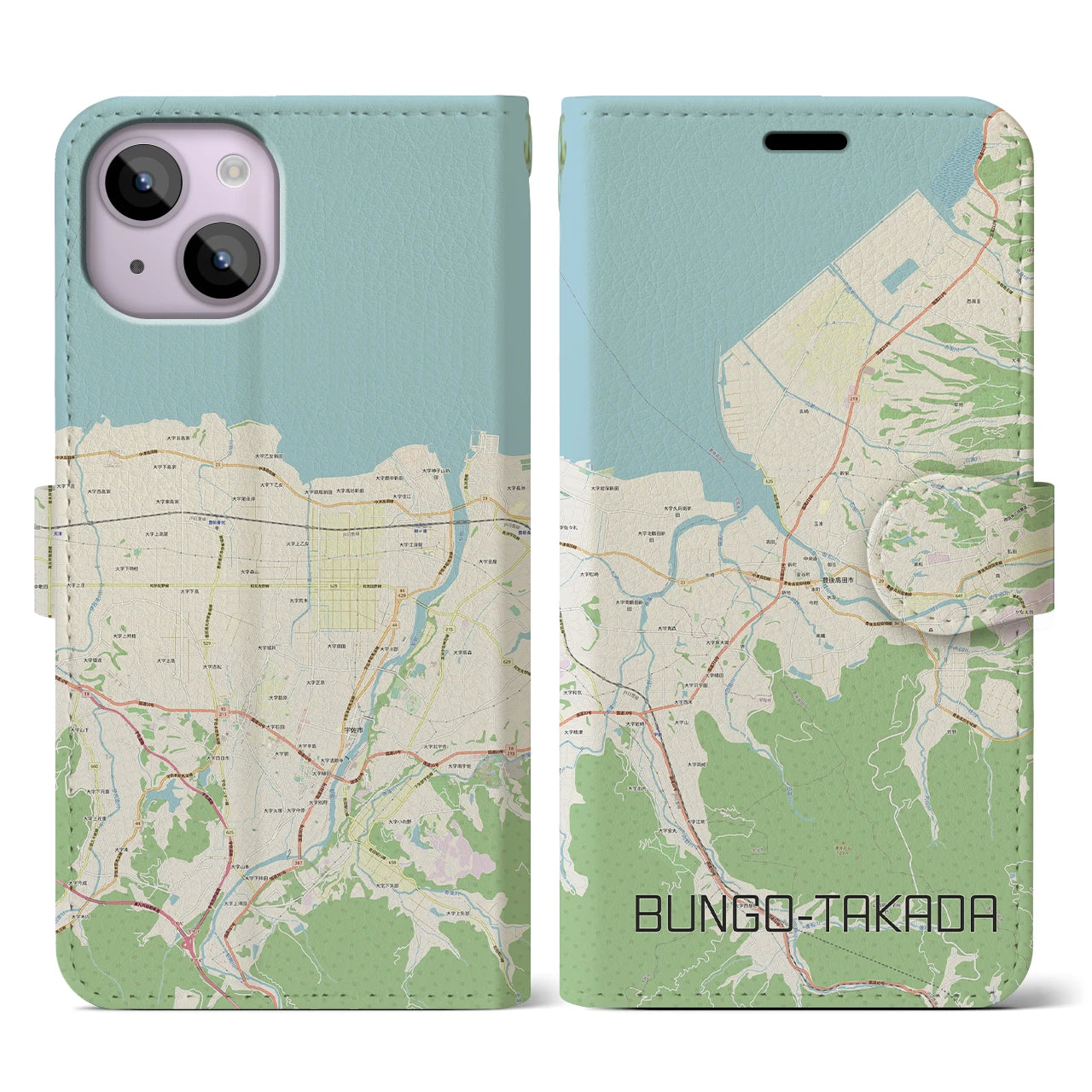【豊後高田(大分県)】地図柄iPhoneケース(手帳タイプ)ナチュラル・iPhone 14 用