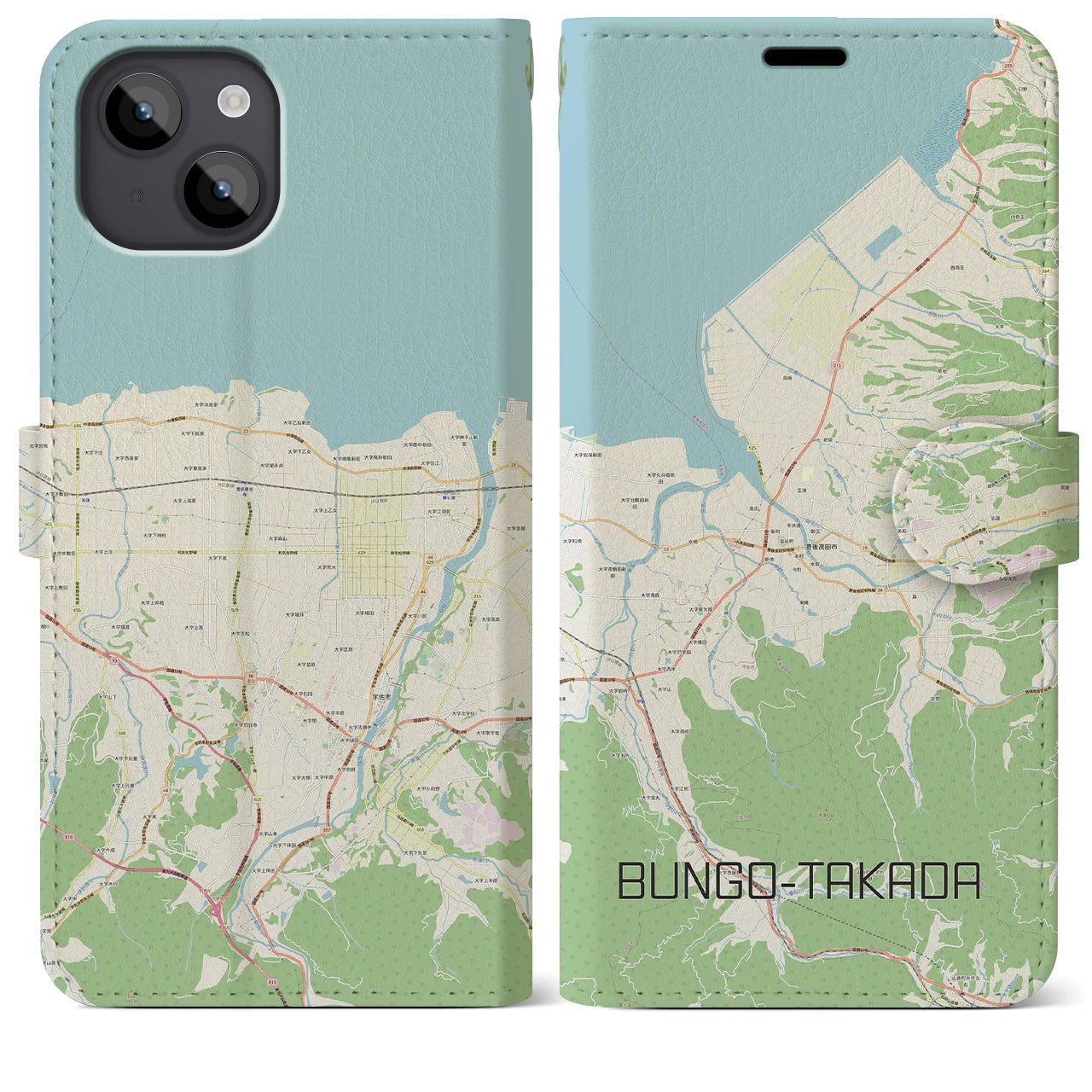 【豊後高田(大分県)】地図柄iPhoneケース(手帳タイプ)ナチュラル・iPhone 14 Plus 用