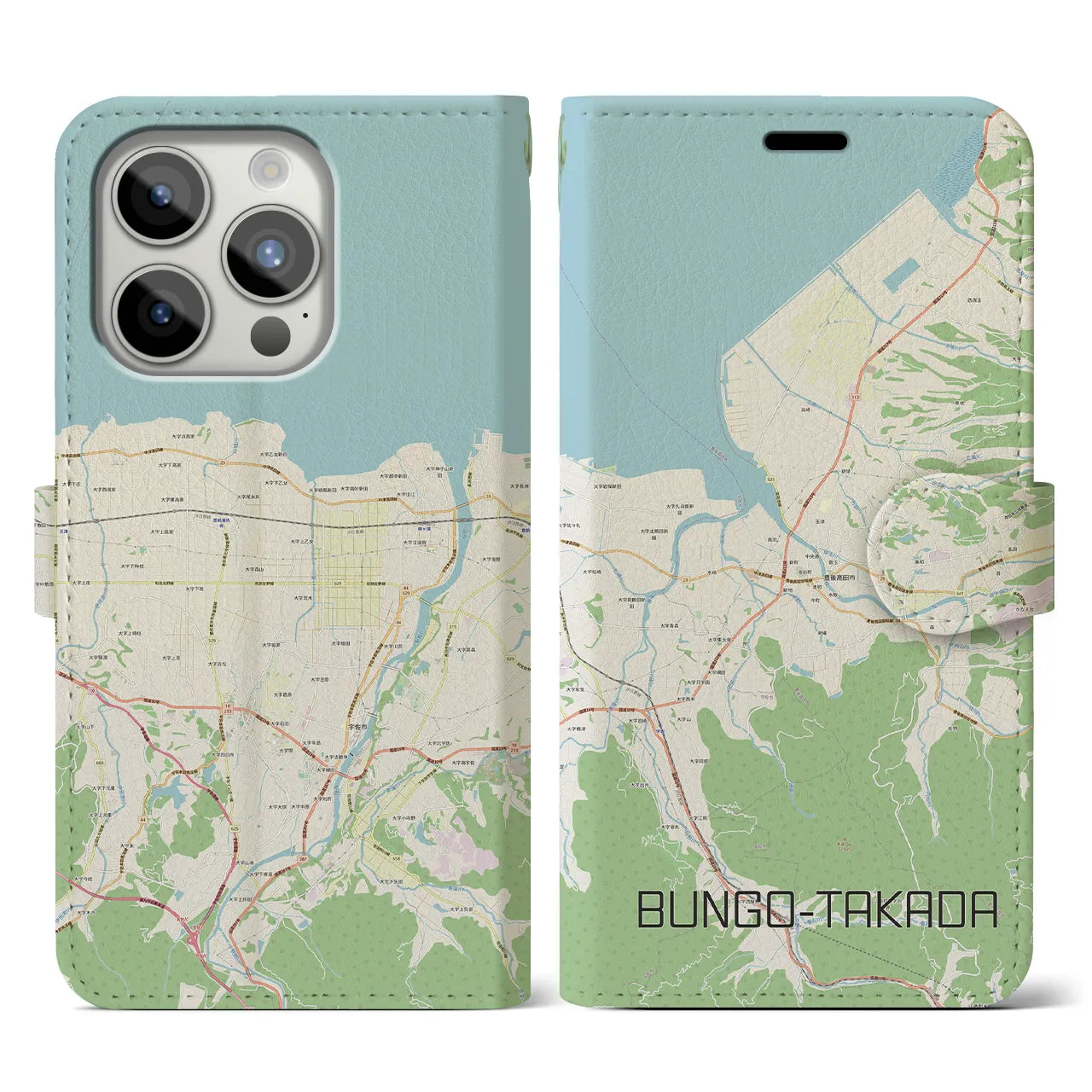 【豊後高田(大分県)】地図柄iPhoneケース(手帳タイプ)ナチュラル・iPhone 15 Pro 用