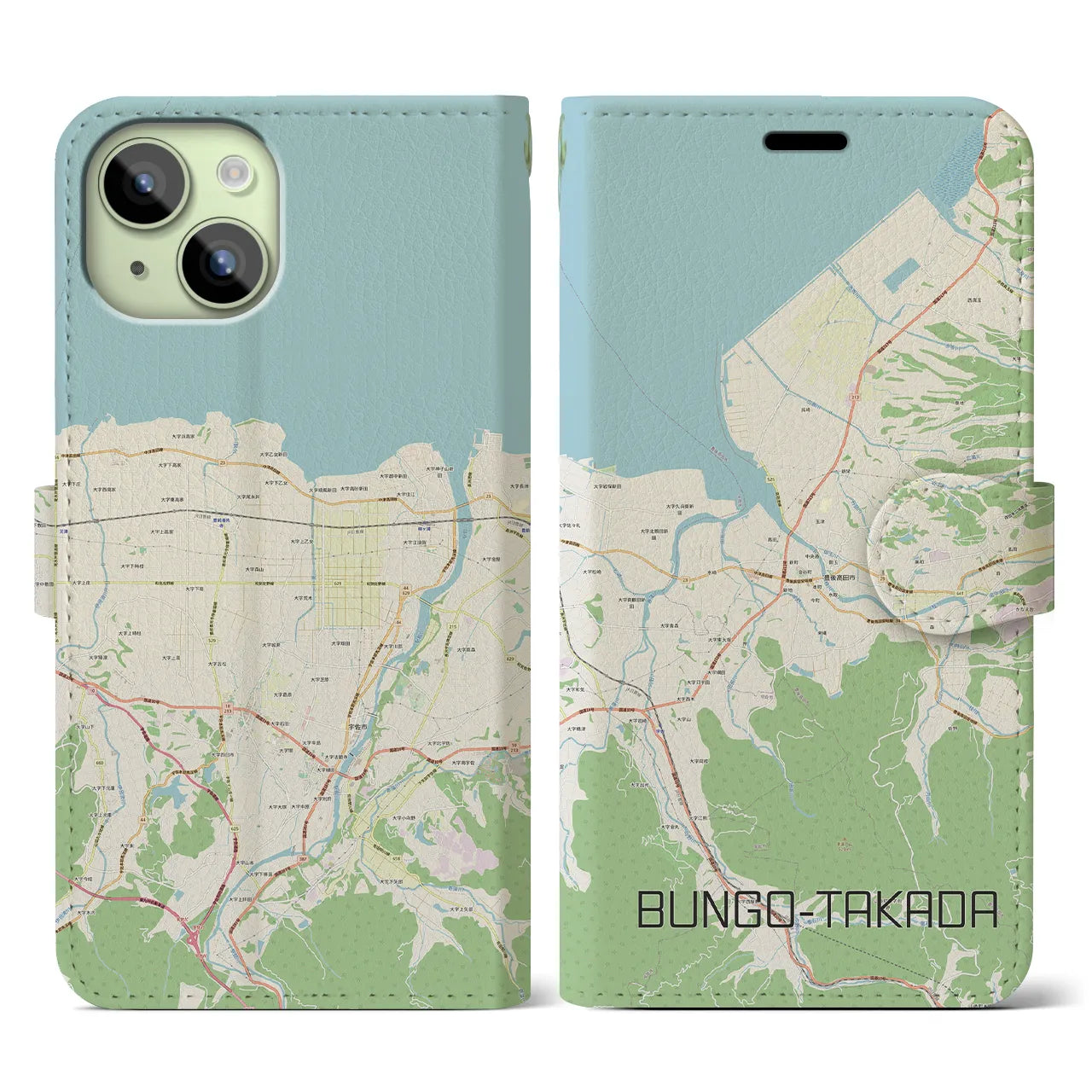 【豊後高田(大分県)】地図柄iPhoneケース(手帳タイプ)ナチュラル・iPhone 15 用