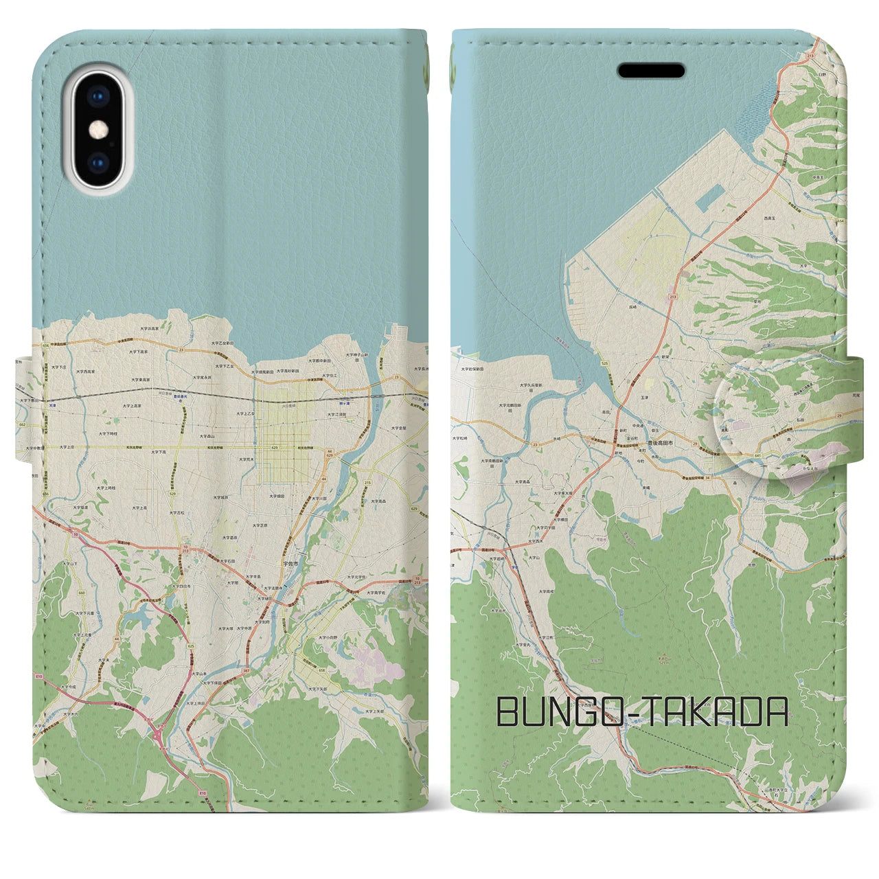 【豊後高田(大分県)】地図柄iPhoneケース(手帳タイプ)ナチュラル・iPhone XS Max 用