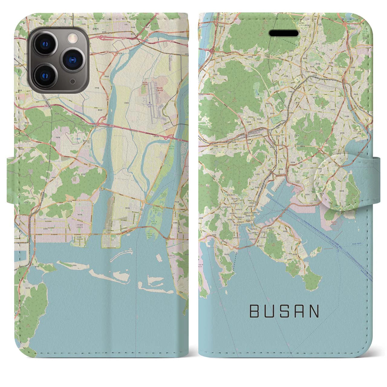 【釜山(韓国)】地図柄iPhoneケース(手帳タイプ)ナチュラル・iPhone 11 Pro Max 用